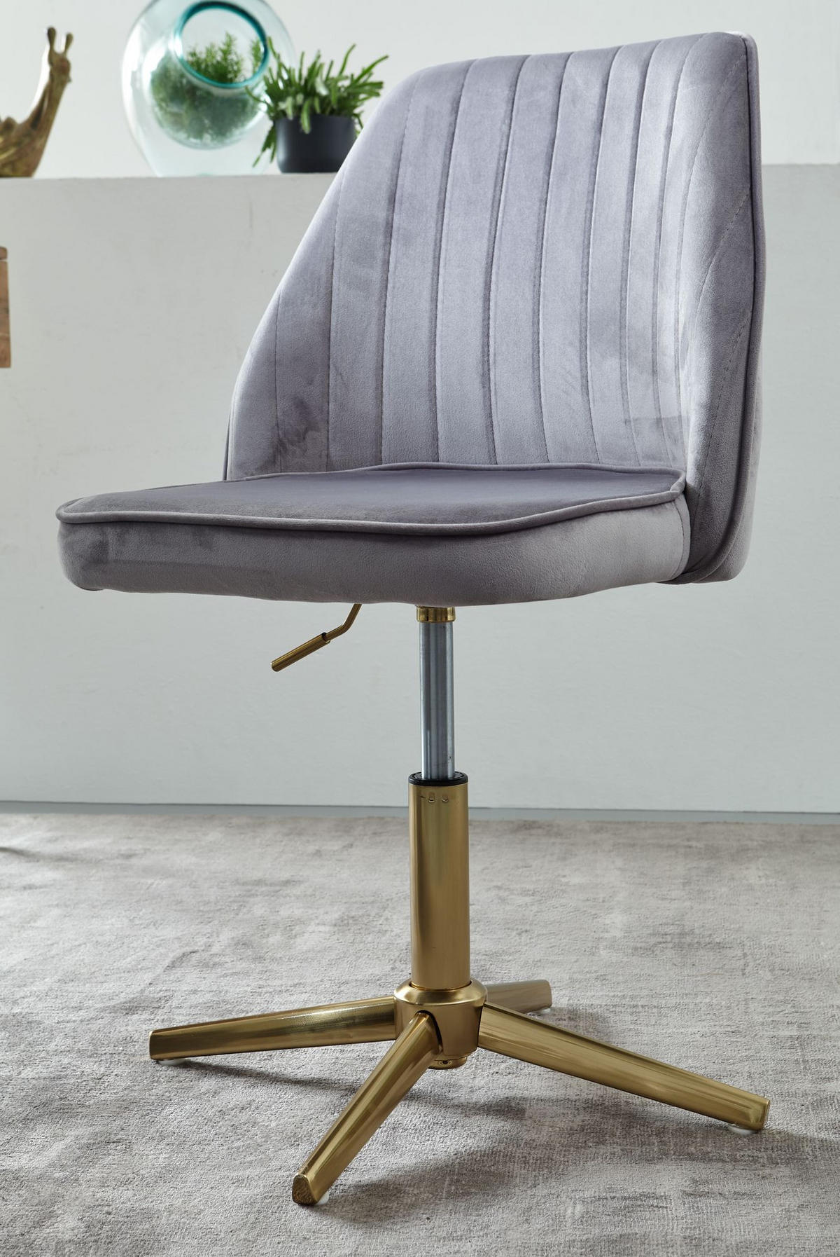 DREHSTUHL Samt mit Höhenverstellung, Eisenfuß und 360° Drehfunktion TANARO, Grau 60x60x100 cm - Goldfarben/Grau, Textil/Metall (60/100/60cm) - KADIMA DESIGN