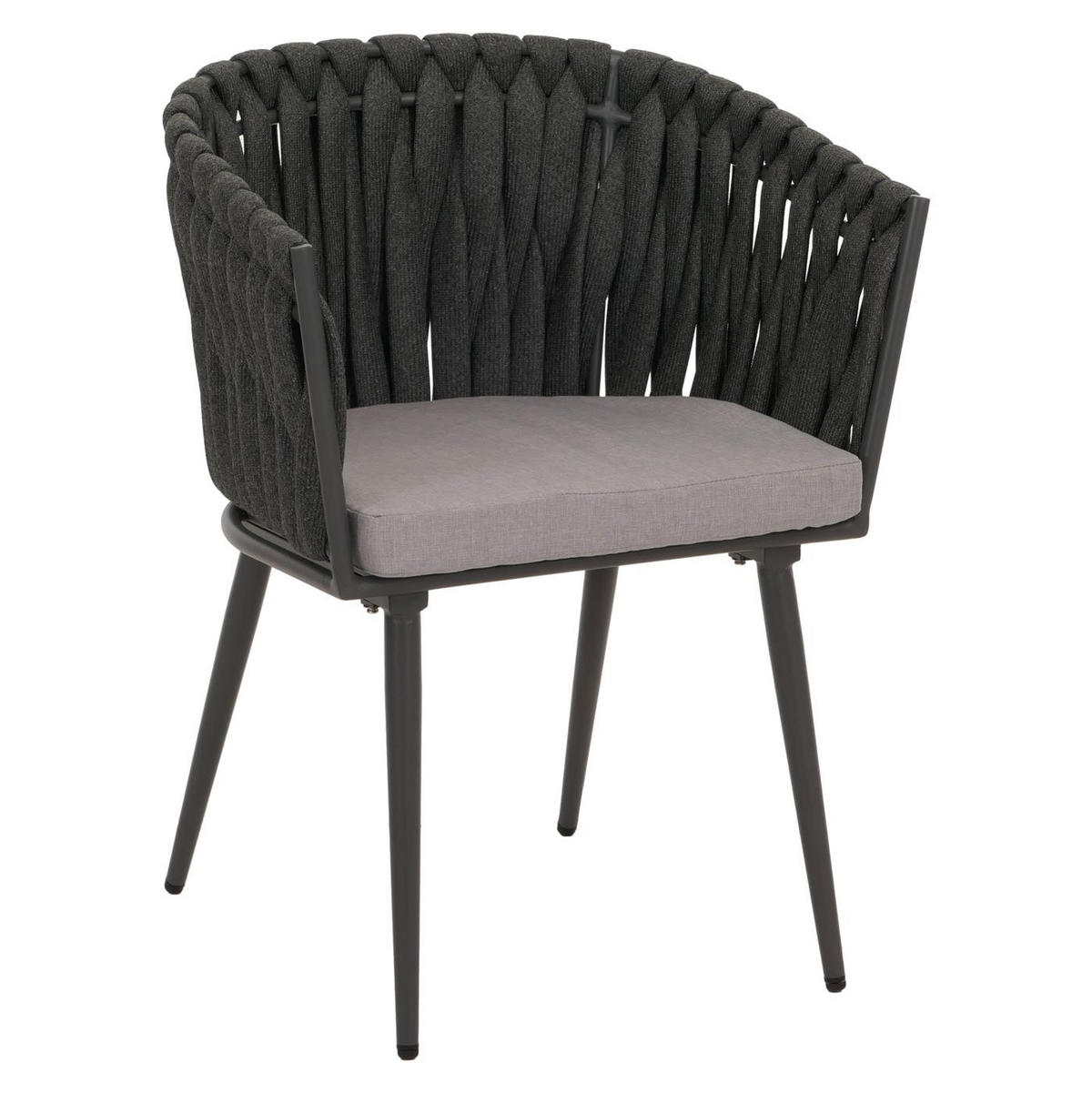 GARTENSTUHL 2er-Set aus Aluminium HxBxT 82x61x57cm Sitzhöhe 50cm Olefin Seilgeflecht Rope Anthrazit Kissen Hellgrau - Anthrazit, Metall (61/82/57cm) - PROREGAL