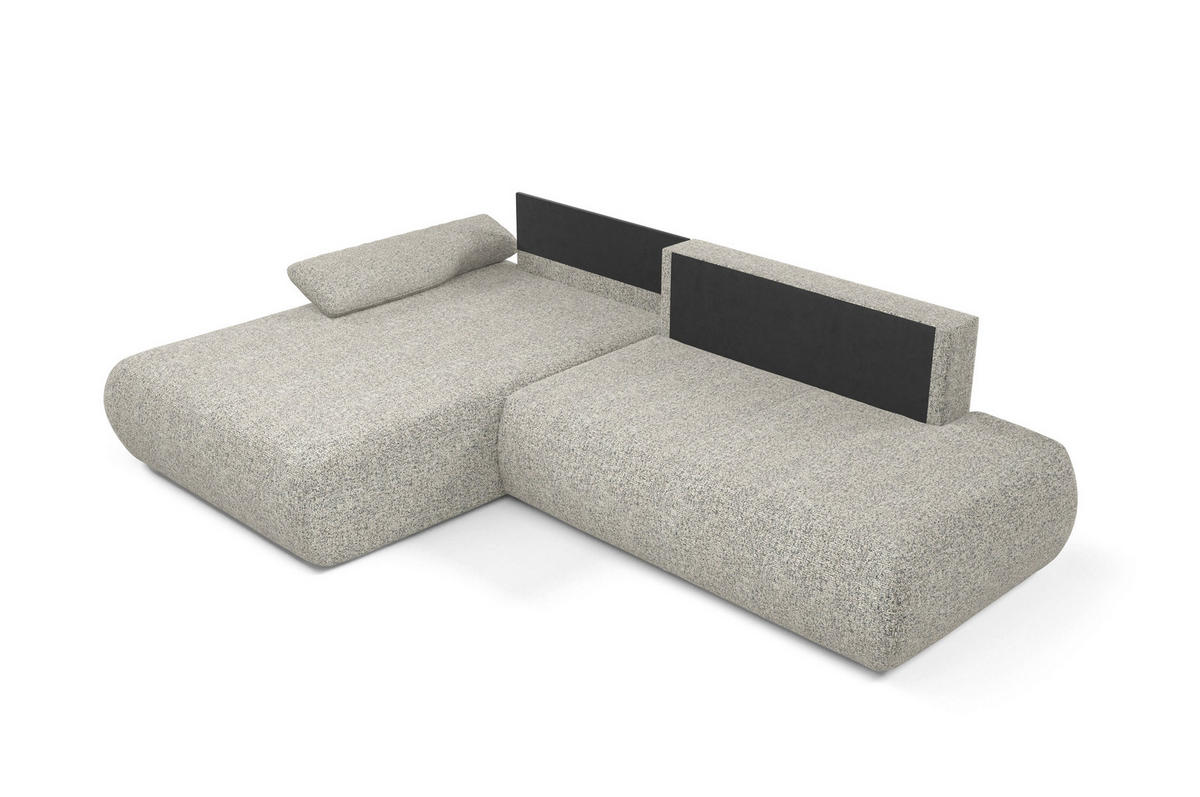 ECKSOFA DELTA L-S Grau Geflochtener Stoff mit Schlaffunktion - Grau, Holz (286/173.5cm) - MASSENO