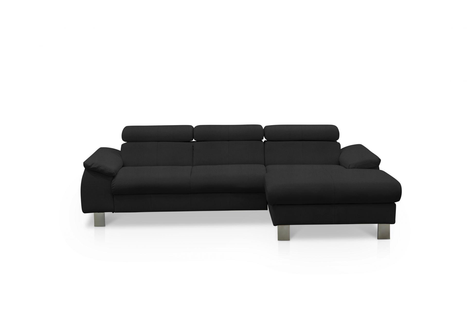 ECKSCHLAFSOFA mit Echtlederbezug, Schlaffunktion & Bettkasten - Chromfarben/Schwarz, Leder/Holz (166/244cm) - Cotta
