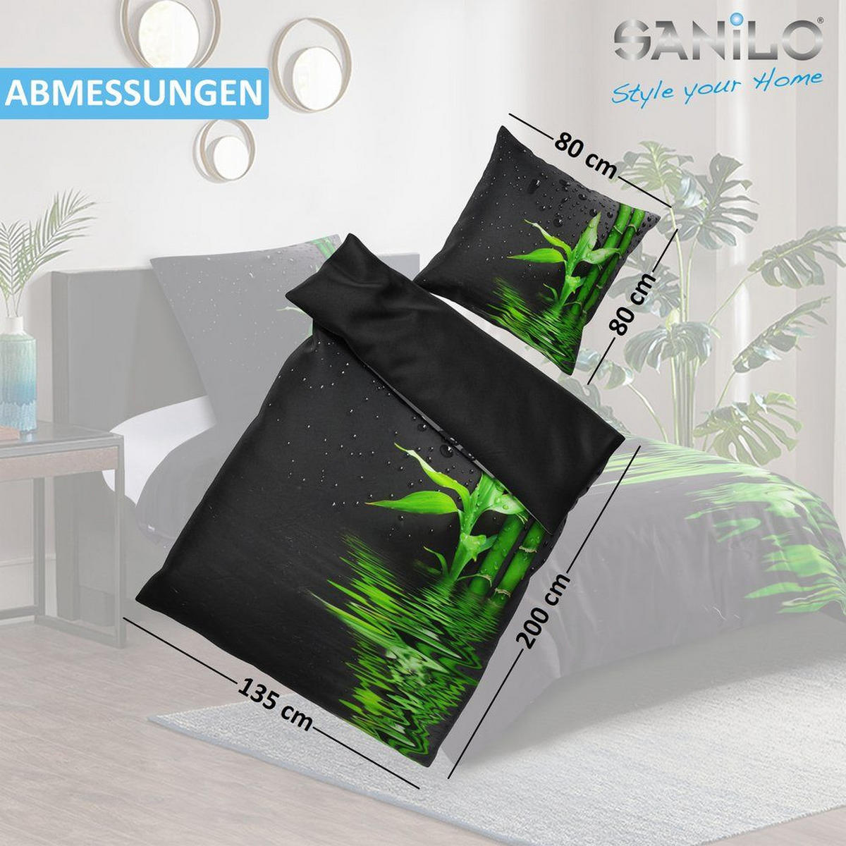 BETTWÄSCHE 4-teilig Virella - Schwarz, Naturmaterialien (135/200cm) - Sanilo