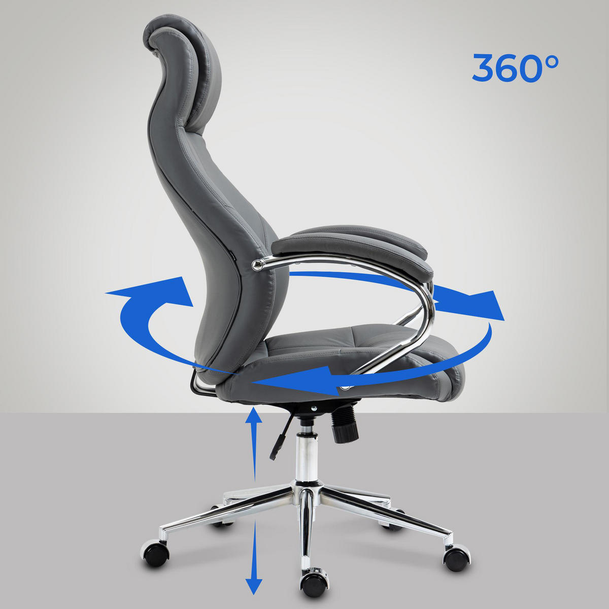 BÜROSTUHL Kyron Echtleder grau - Chromfarben/Grau, Leder/Metall (64/130/79cm) - TPFLiving