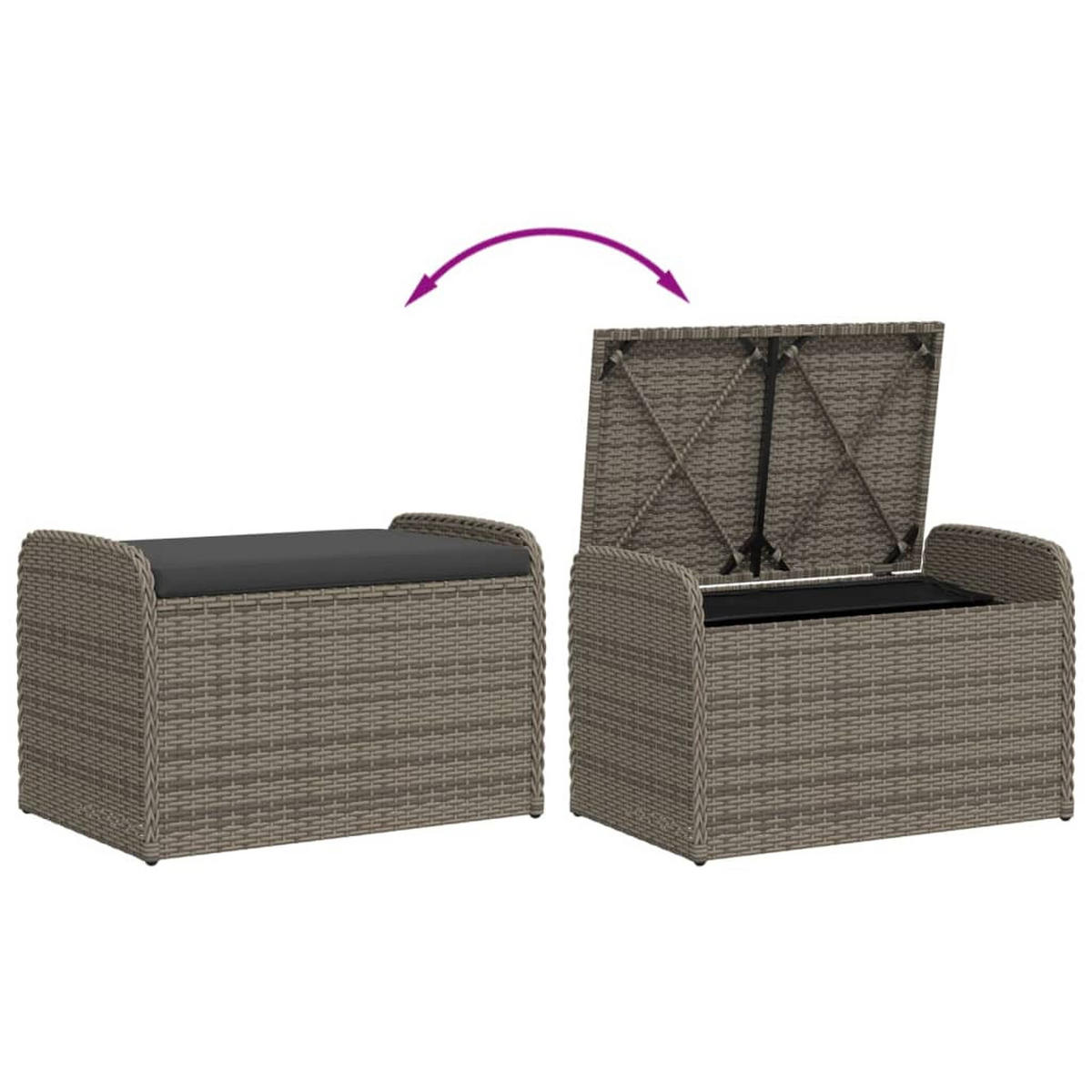 SITZBANK Mit Stauraum & Kissen Grau 80/51/52 Cm Poly Rattan - Schwarz/Grau, Kunststoff/Textil (80/52/51cm) - vidaXL