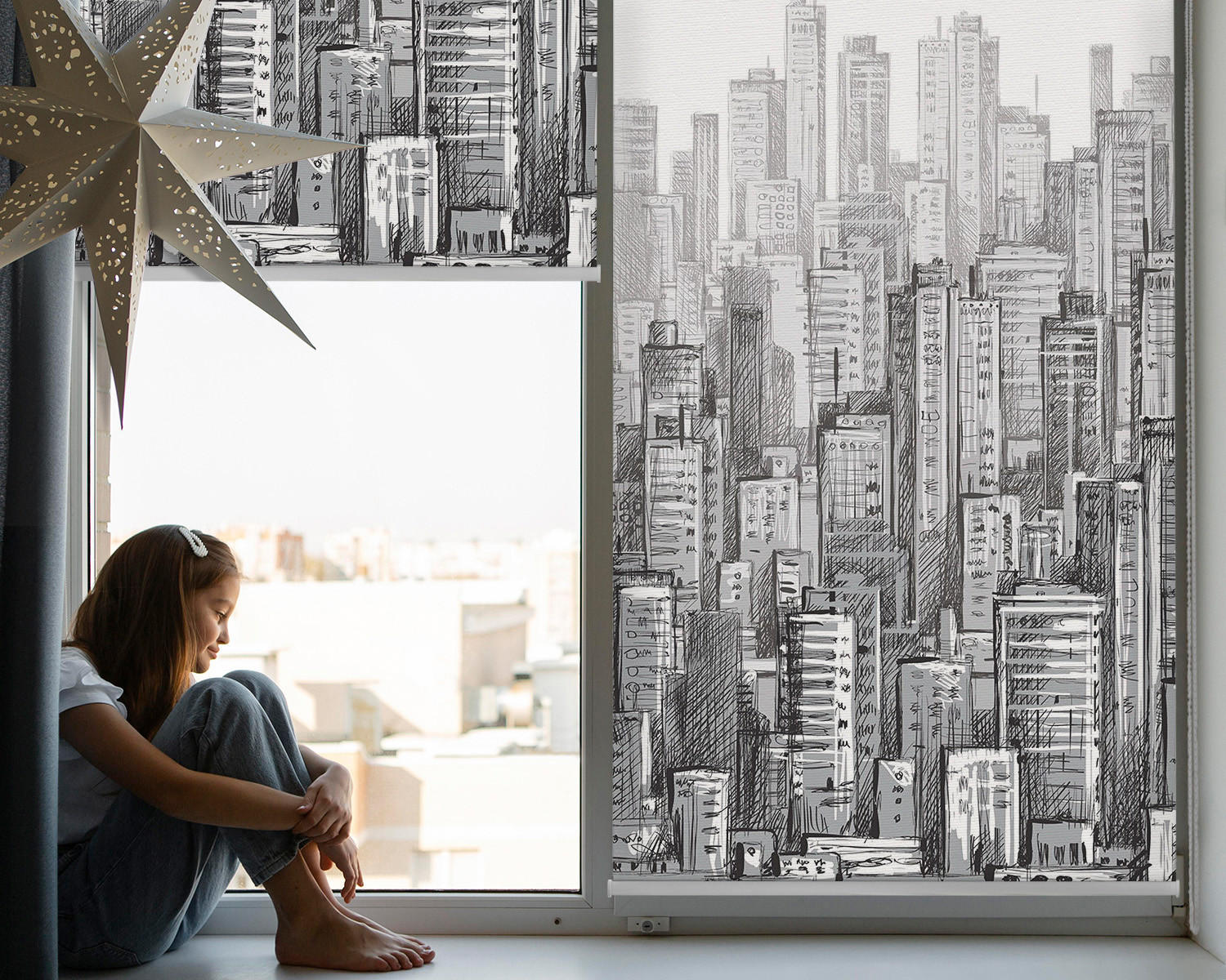 VERDUNKELUNGSROLLO 60x140 cm Stadt - Schwarz, Textil (60/140cm) - TULUP