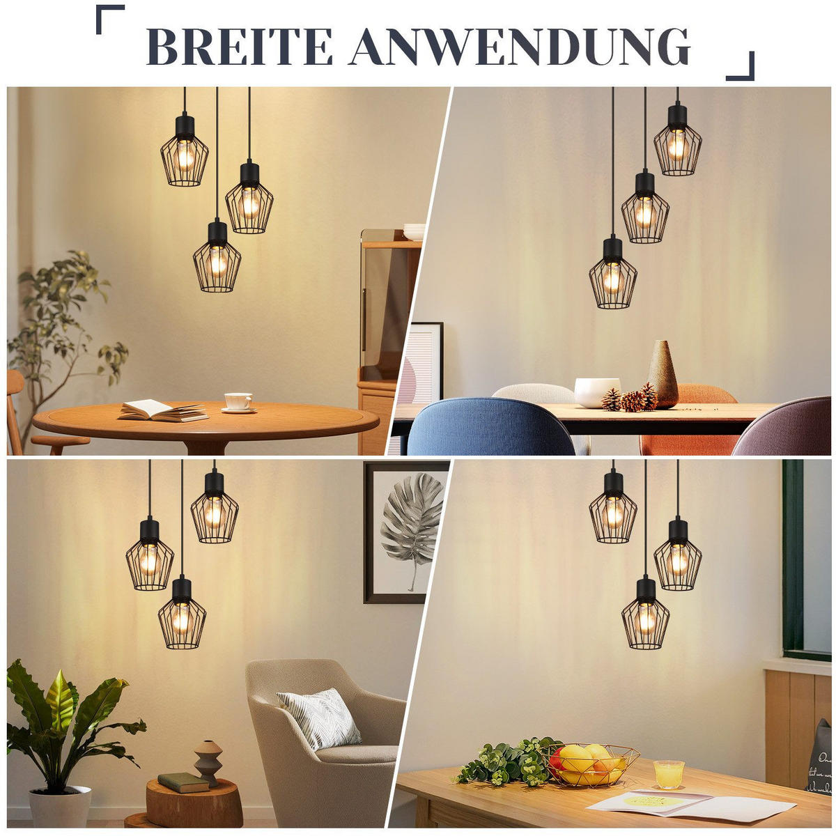 HÄNGELEUCHTE Ziel 3-flammig 22/22/150 cm - Schwarz, Metall (22/22/150cm) - Nettlife