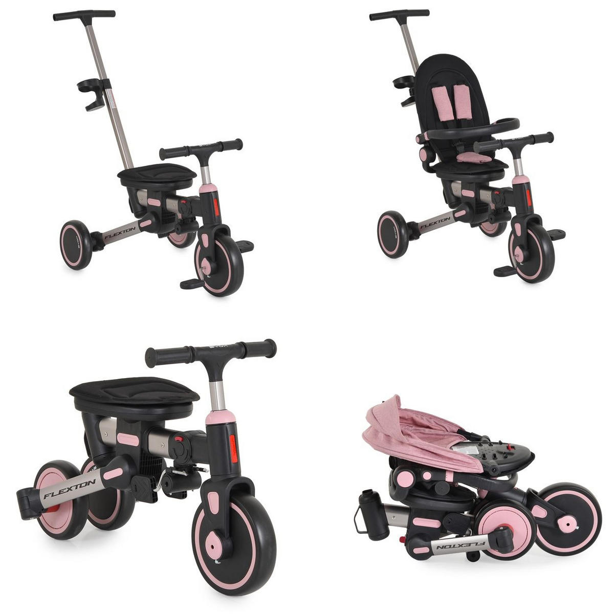 DREIRAD Flexton 5 in 1 Laufrad rosa Rückenlehne EVA-Reifen Becherhalter faltbar - Rosa, Metall (93/50/96cm)
