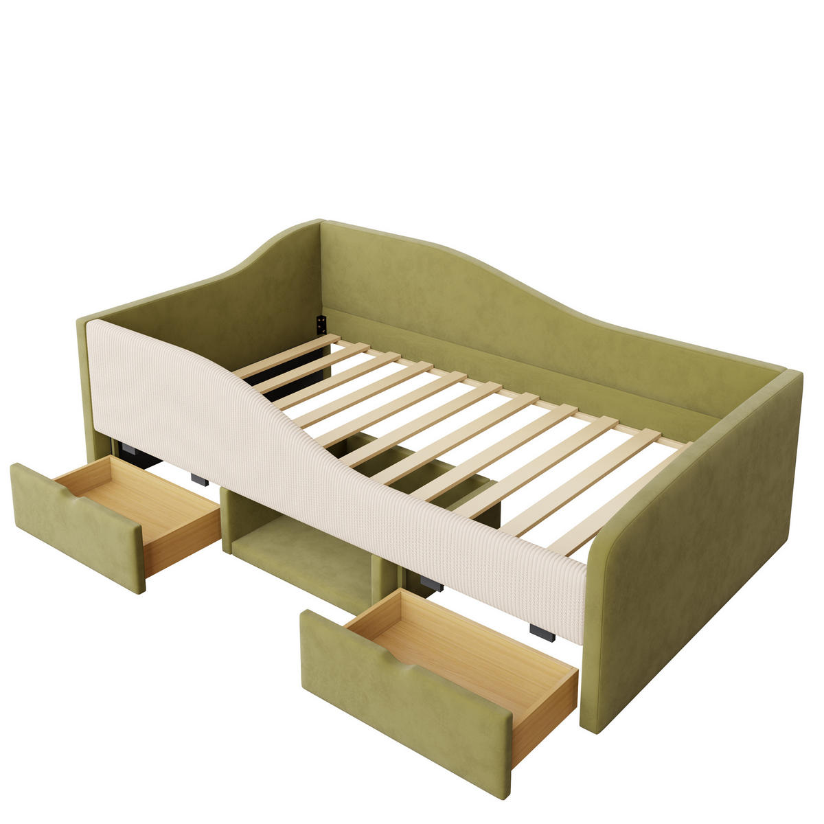 POLSTERBETT 90/190 cm Grün/Elfenbein aus Samt mit 2 Schubladen - Grün, Textil (90/190cm) - OKMYHOME