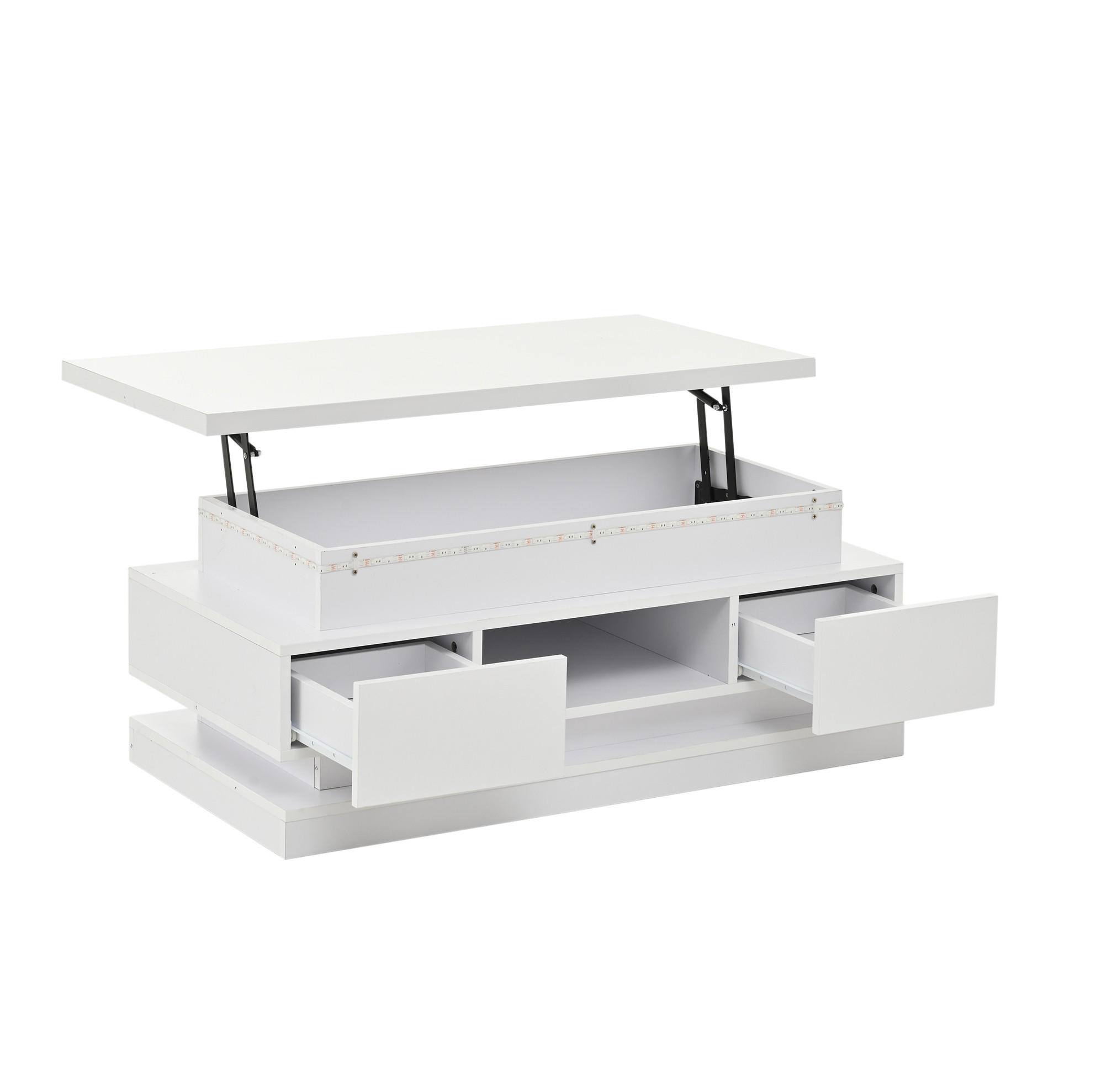 COUCHTISCH höhenverstellbar 100 x 50 cm Weiß Hochglanz mit LED - Weiß, Holzwerkstoff (100/50/40cm) - Meubliv