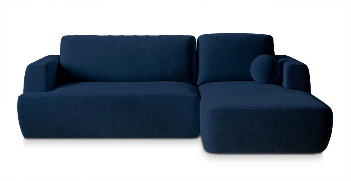 ECKSOFA SENTI K R-S Blau Plüsch-Stoff mit Schlaffunktion - Blau, Holz (246/148cm) - MASSENO
