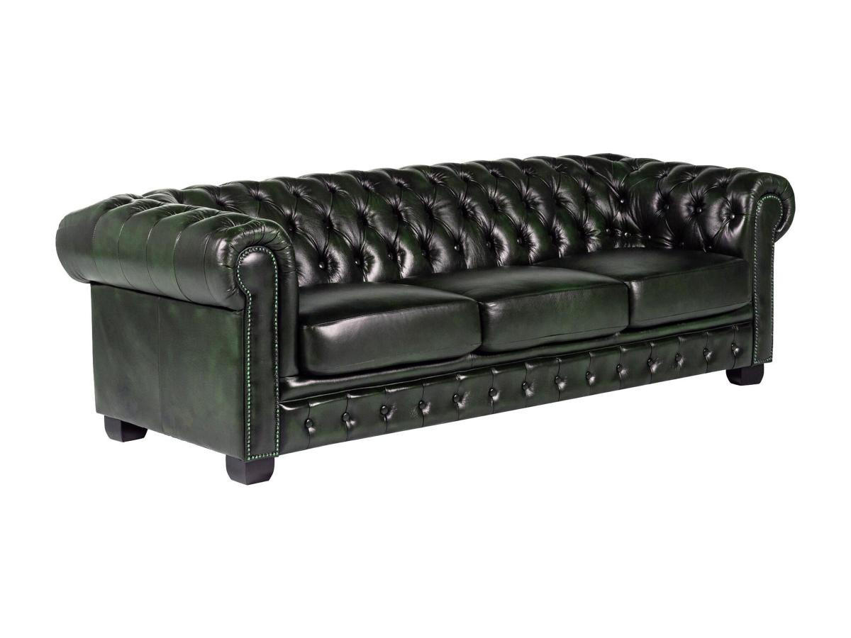 CHESTERFIELD Ledersofa 4-Sitzer - Büffelleder - Schwarzgrün - BRENTON - Grün, Leder (99/73/240cm) - Vente-Unique