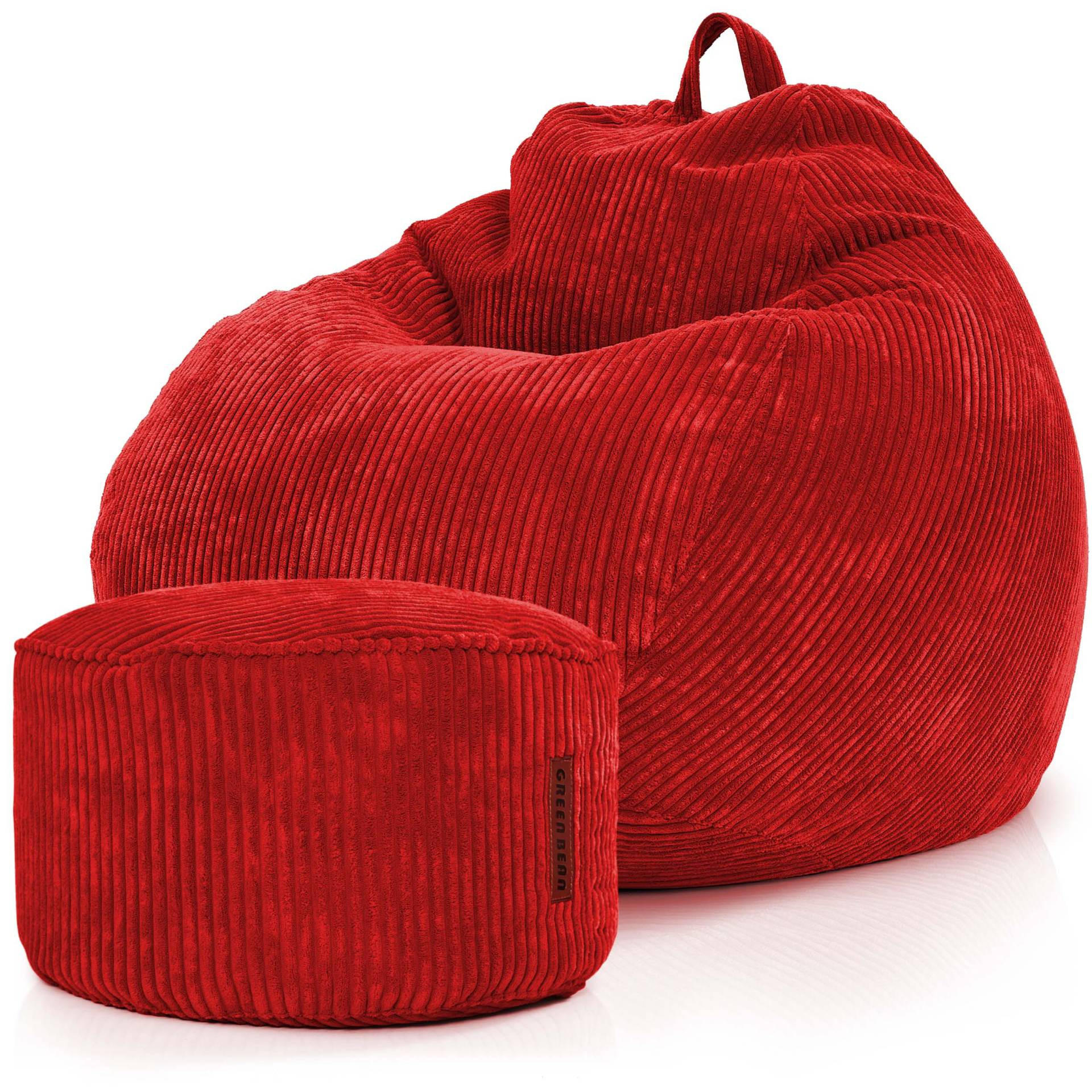 XXL-SITZSACK 2er Set + Pouf - Cordstoff - Rot, Textil (90/110/90cm) - Green Bean