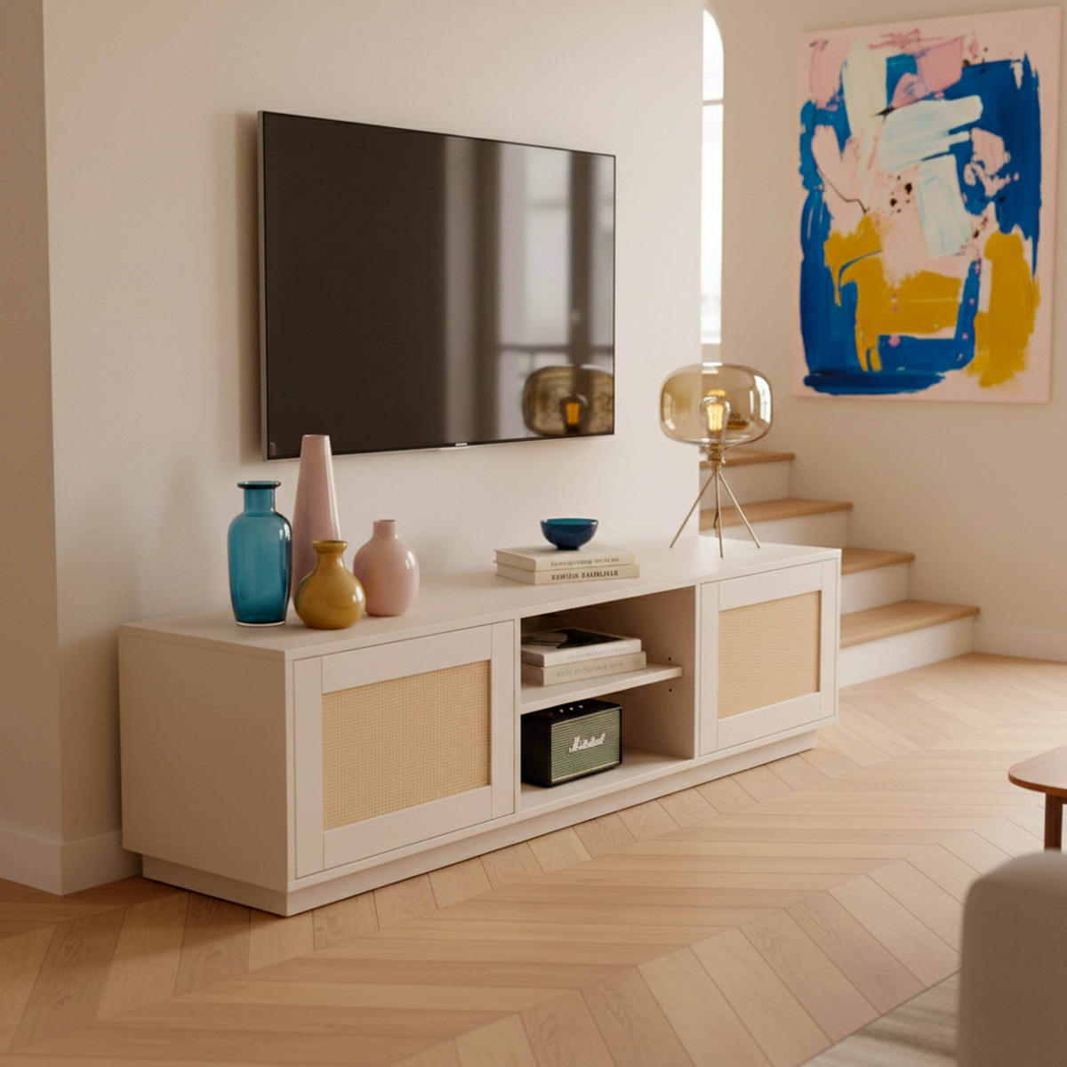 TV-MÖBEL, Beige - Beige, Holz (160/43/40cm) - Oviala