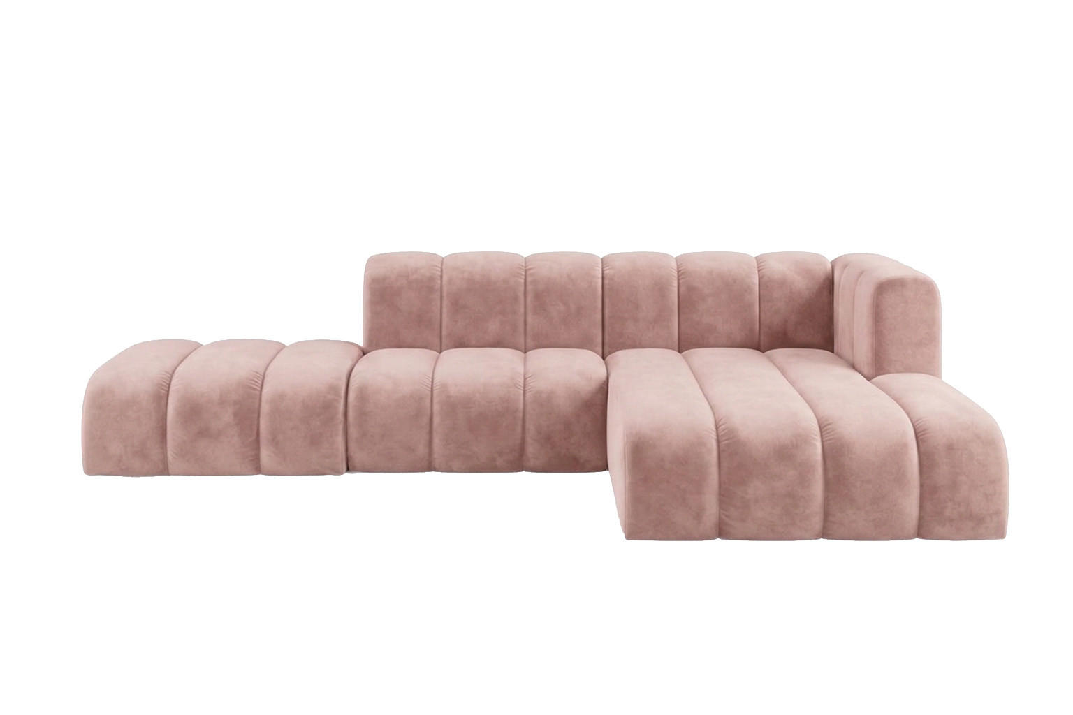 ECKSOFA Modulares In L-Form Mit Hocker, Velvet-Stoff Riviera, Hellrosa, Rechts, GRAND Mini - Hellrosa, Holz (295/179cm) - Kaiser Möbel