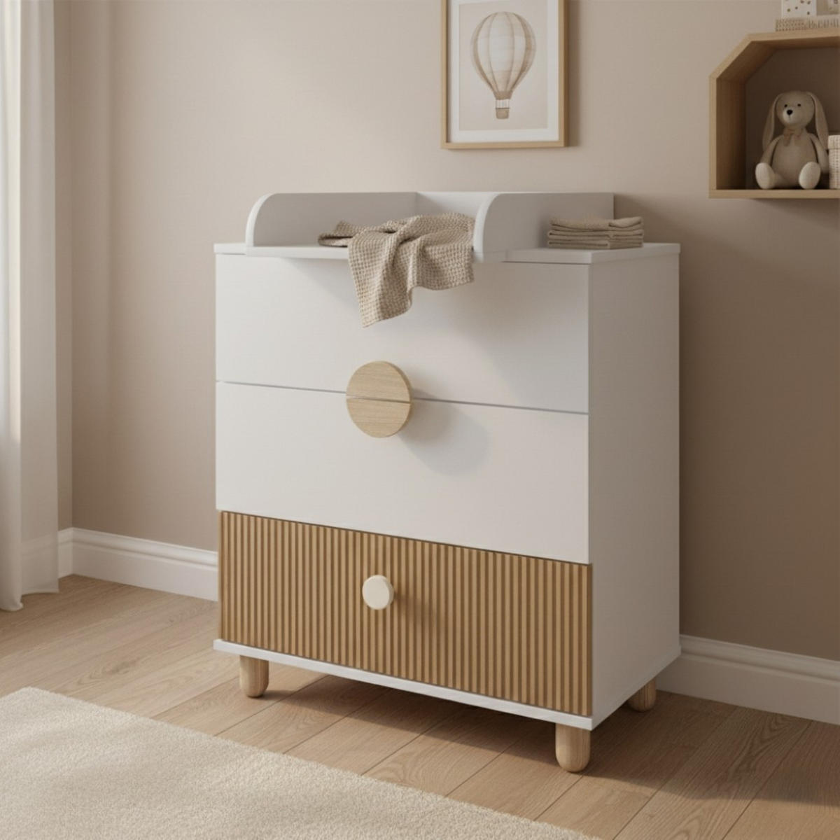 WICKELTISCHE Bebella - Weiß, Naturmaterialien (48/90/80cm) - kiki design