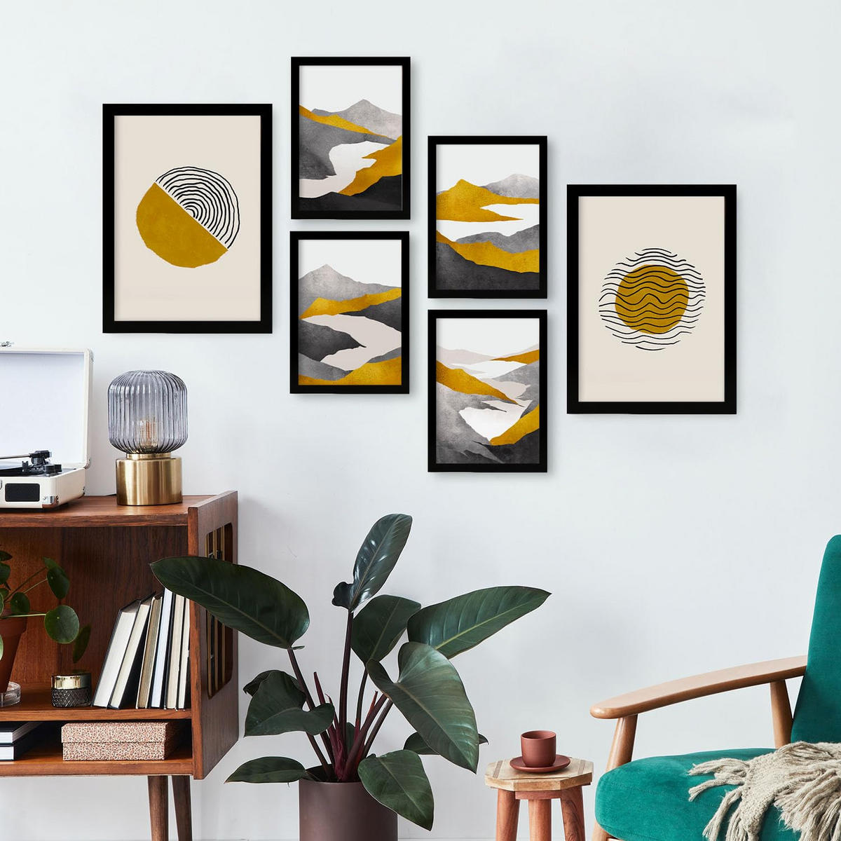 POSTER Set Mit 6 Zykloidale Natur In Kulissen Abstracts Ästhetische Dekorative Gemälde Für Ihr Wohnzimmer Zuhause A3 & A4 Schwarzer Rahmen - Schwarz, Papier (29/3cm) - Nacnic