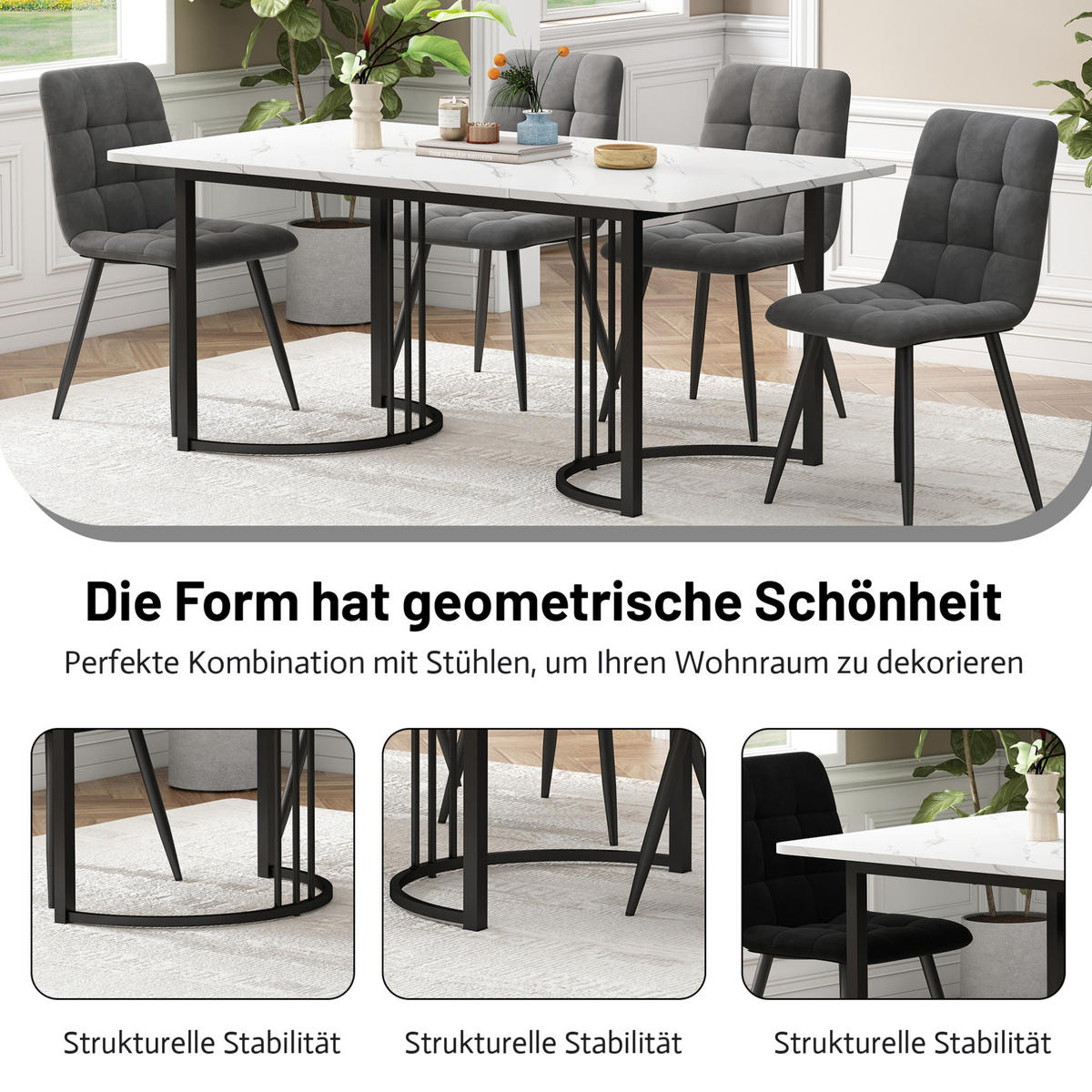 ESSTISCH aus MDF mit Marmormuster, 140/80/75 cm, Schwarz, Metallgestell mit verstellbaren Füßen - Schwarz, Holzwerkstoff (140/80/75cm) - Redom