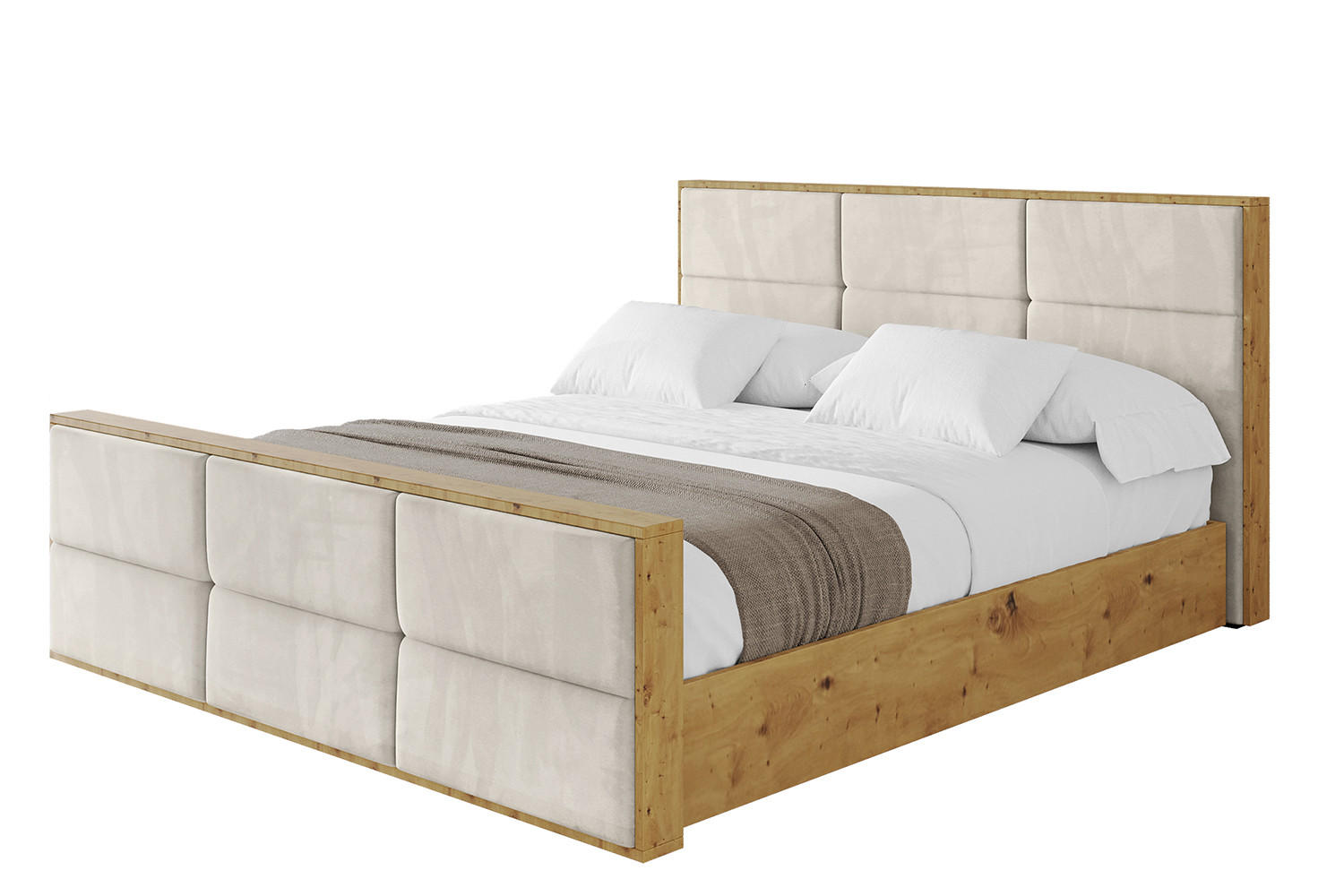 POLSTERBETT mit Bettkasten, Fußteil und Lattenrost, Boxbett mit Matratze H3/H4 - ENZO1-Z 120x200 Beige - Beige, Holzwerkstoff/Textil (120/200cm) - ALTDECOR