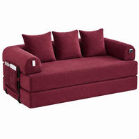 SOFA modular 200 x 94 cm Cord Wine Red mit Metallgestell und 3 Kissen - Rot, Kunststoff (94/67/200cm) - Meubliv