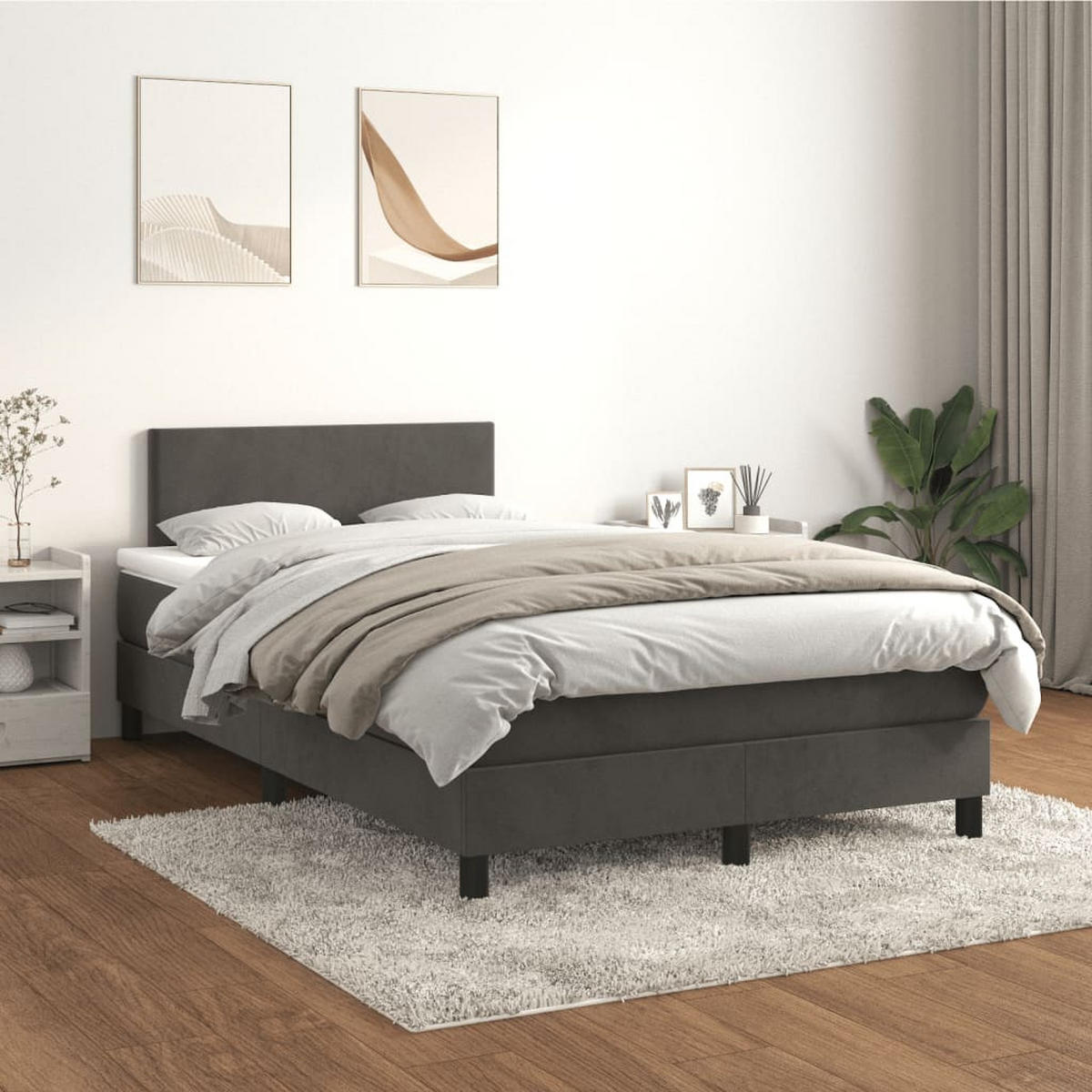 BOXSPRINGBETT 120/200 Cm Grau Samt - Dunkelgrau, Textil (120/203cm) - vidaXL