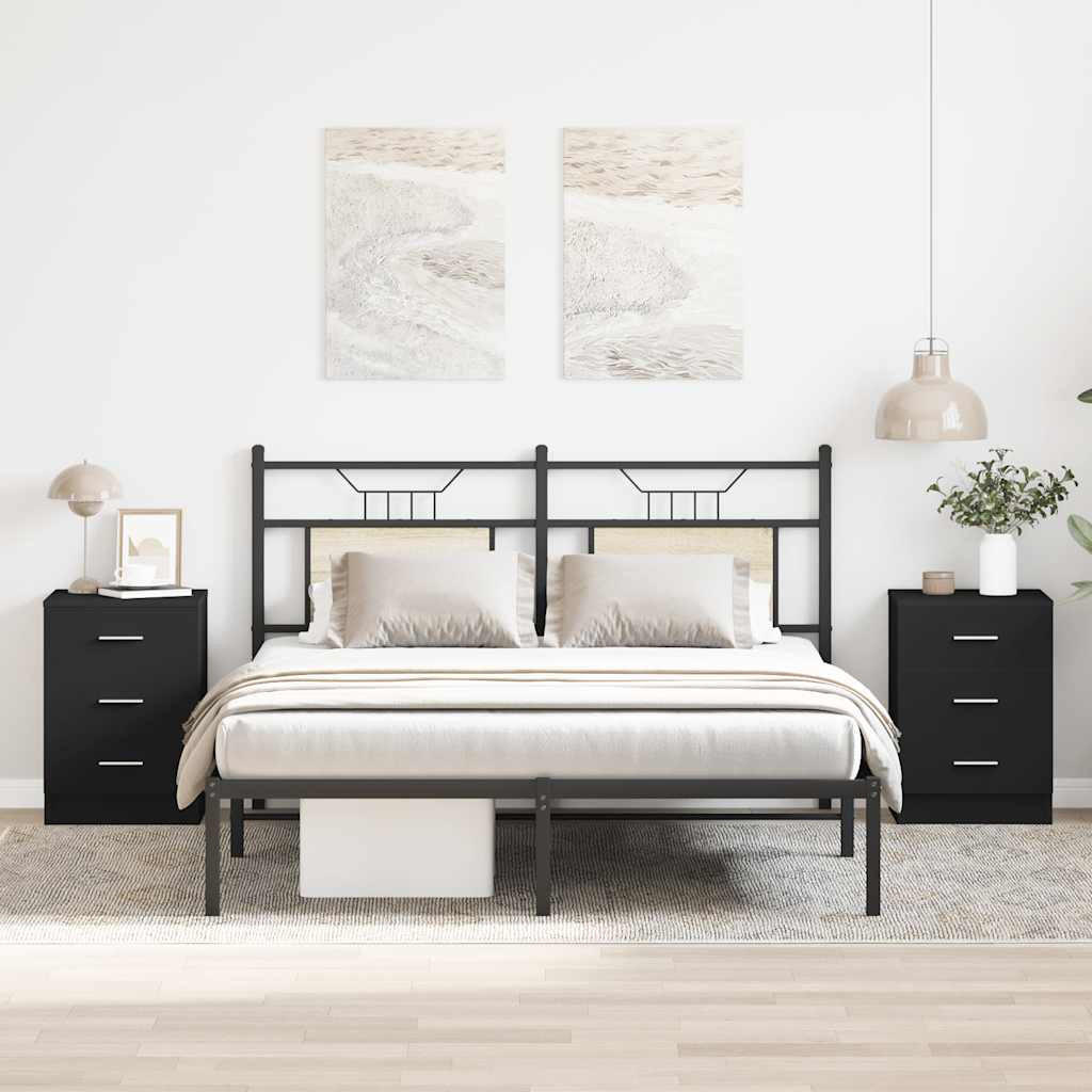 NACHTTISCH 2-teilig mit 3 Schubladen 38/35/56 cm aus Holzwerkstoff in Schwarz - Schwarz, Holz (38/56/35cm) - vidaXL