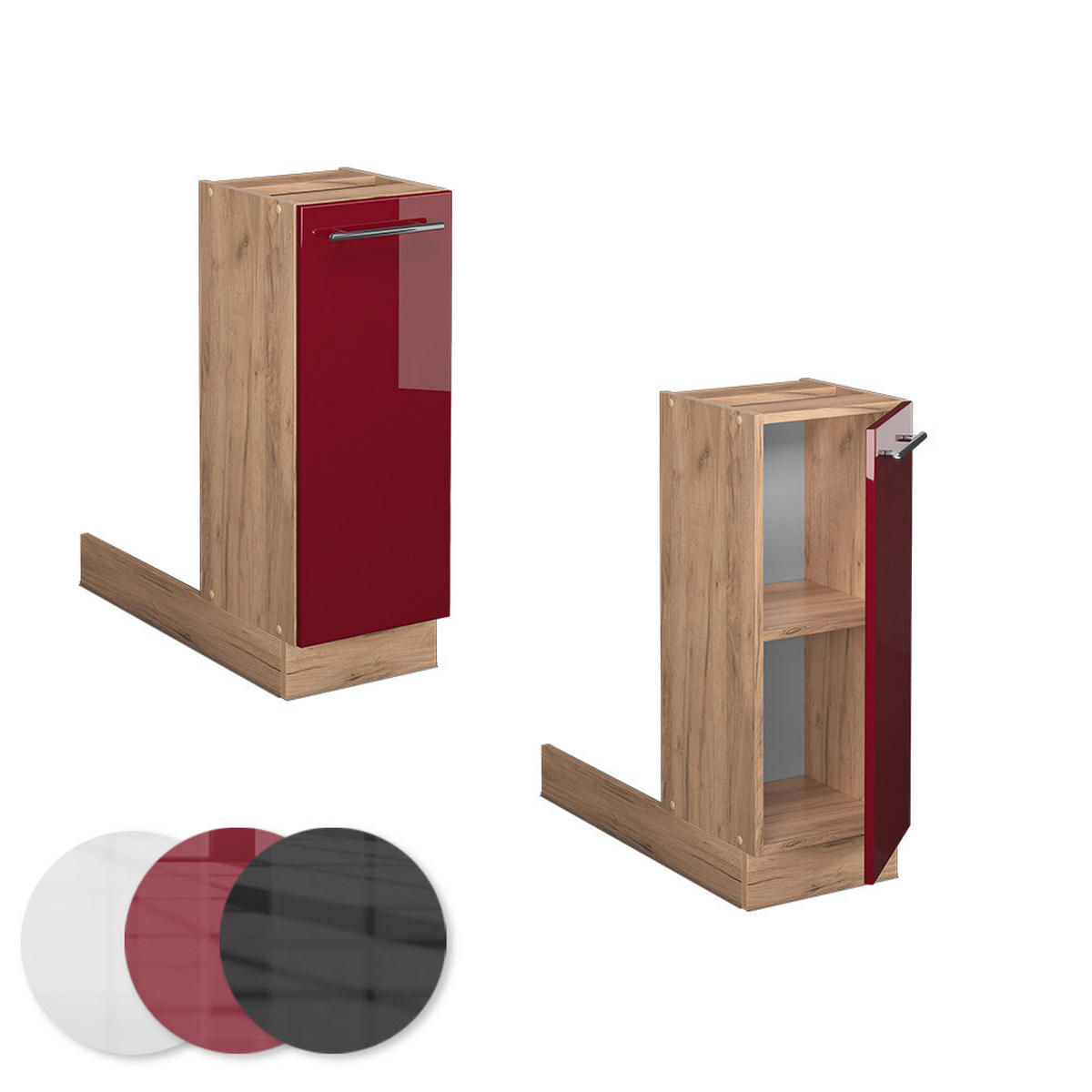 KÜCHENINSEL Fame-Line Bordeaux Hochglanz 30 cm ohne AP - Honigeiche/Bordeaux, Holzwerkstoff (30/82/70cm) - Vicco