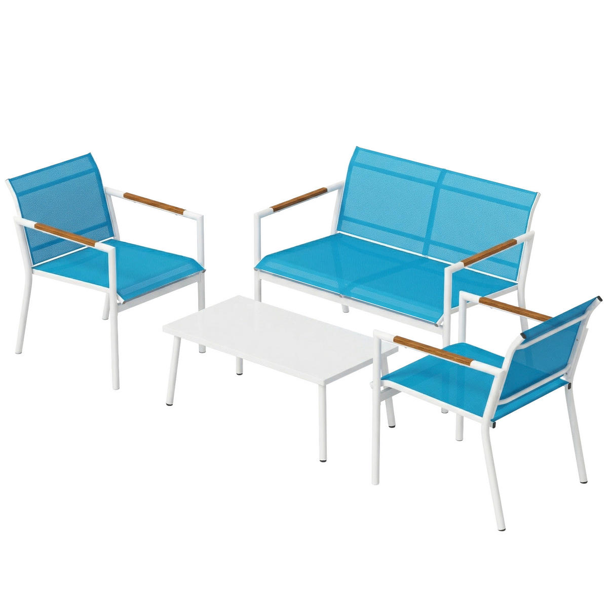 GARTENMÖBEL-SET, Metall 4 Personen, blau - Blau, Metall - Vallsero