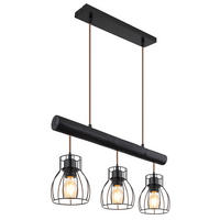 PENDELLAMPE Holz Schwarz Metallgitter - Schwarz, Holz (60/13.6/140cm) - Globo Lighting
