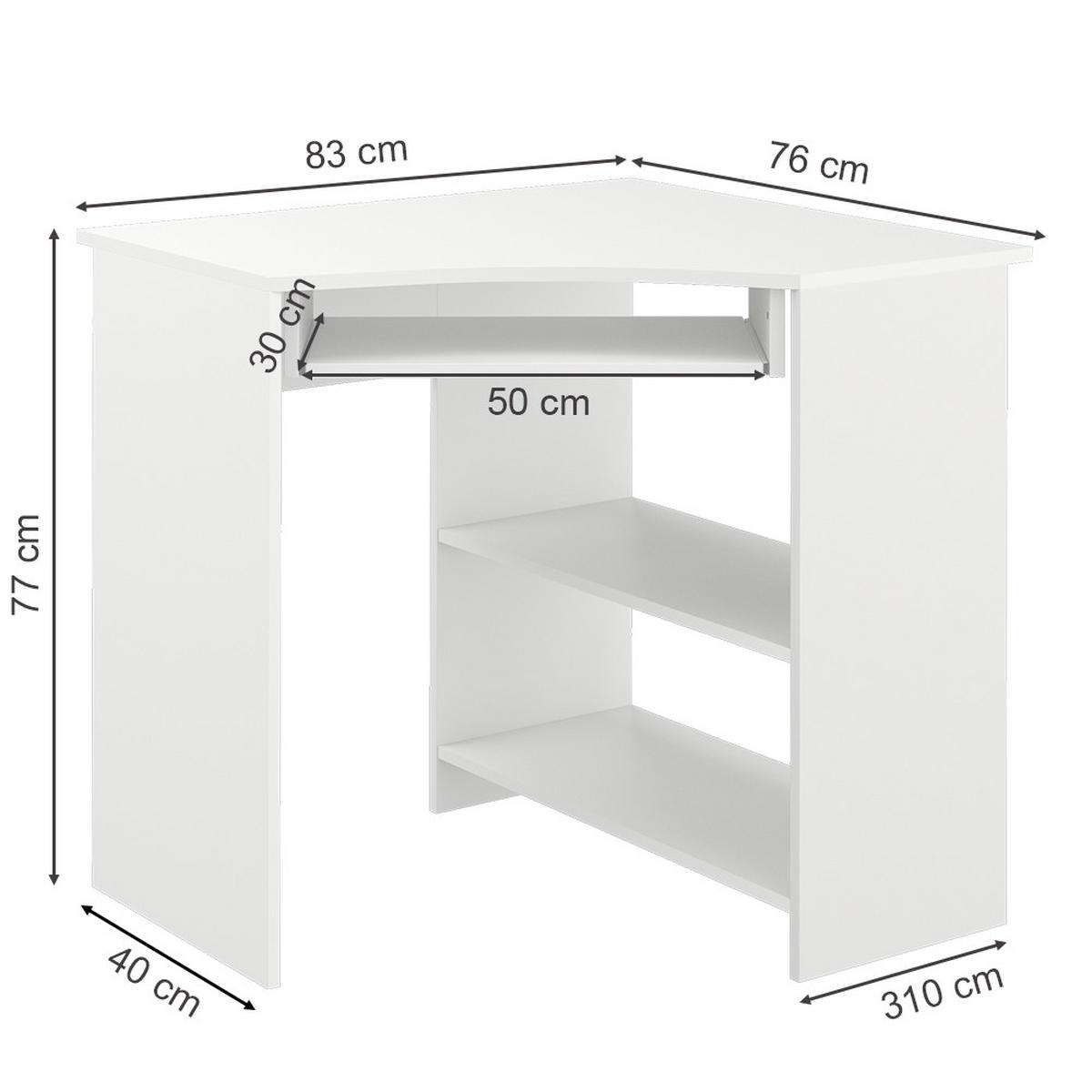 ECKSCHREIBTISCH Odin Weiß 83 x 76 cm - Weiß, Holzwerkstoff (76/83/77cm) - Vicco