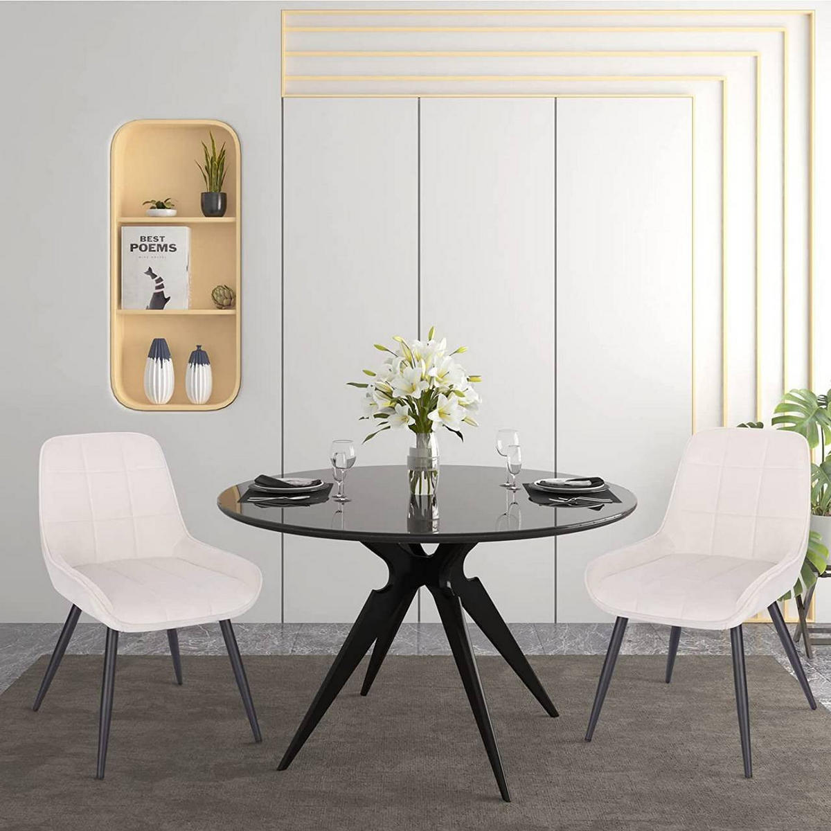 ESSZIMMERSTUHL 2er-Set, Polsterstuhl, Samt, Cremeweiß - Creme/Schwarz, Textil/Metall (52.5/81.5/62cm) - Woltu