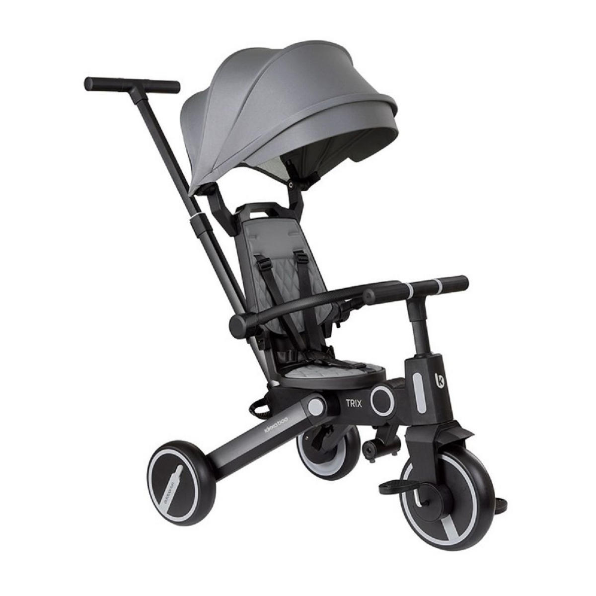 DREIRAD Trix 3 in 1 grau Schiebegriff, Sonnendach faltbar, Gurt - Grau, Metall (95/51/94cm) - Kikka boo
