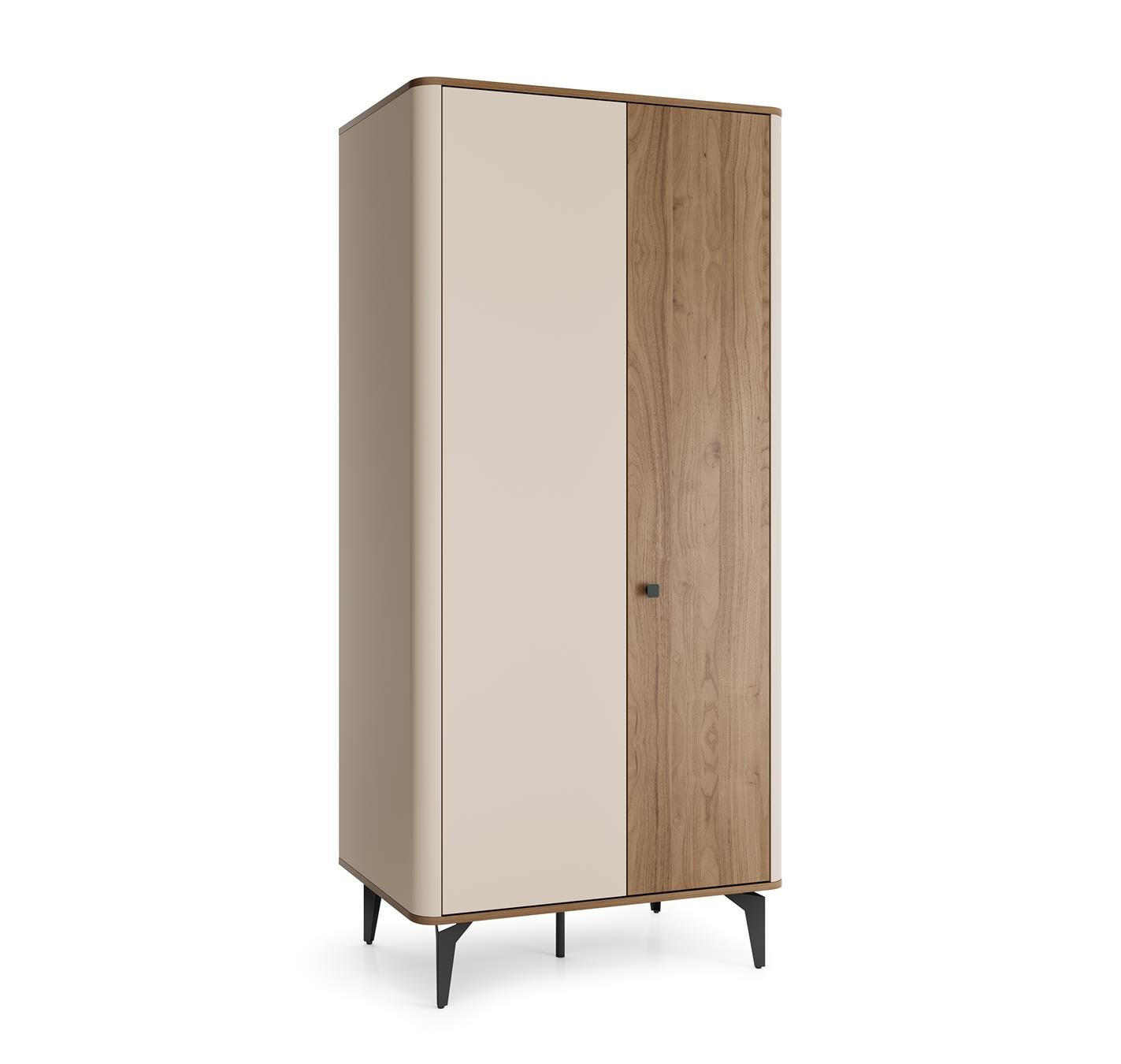 KLEIDERSCHRANK Aurena Kaschmir mit Walnuss, Schrank mit Soft-Close - Schwarz/Braun, Holzwerkstoff/Metall (88/190/52cm) - Bettso