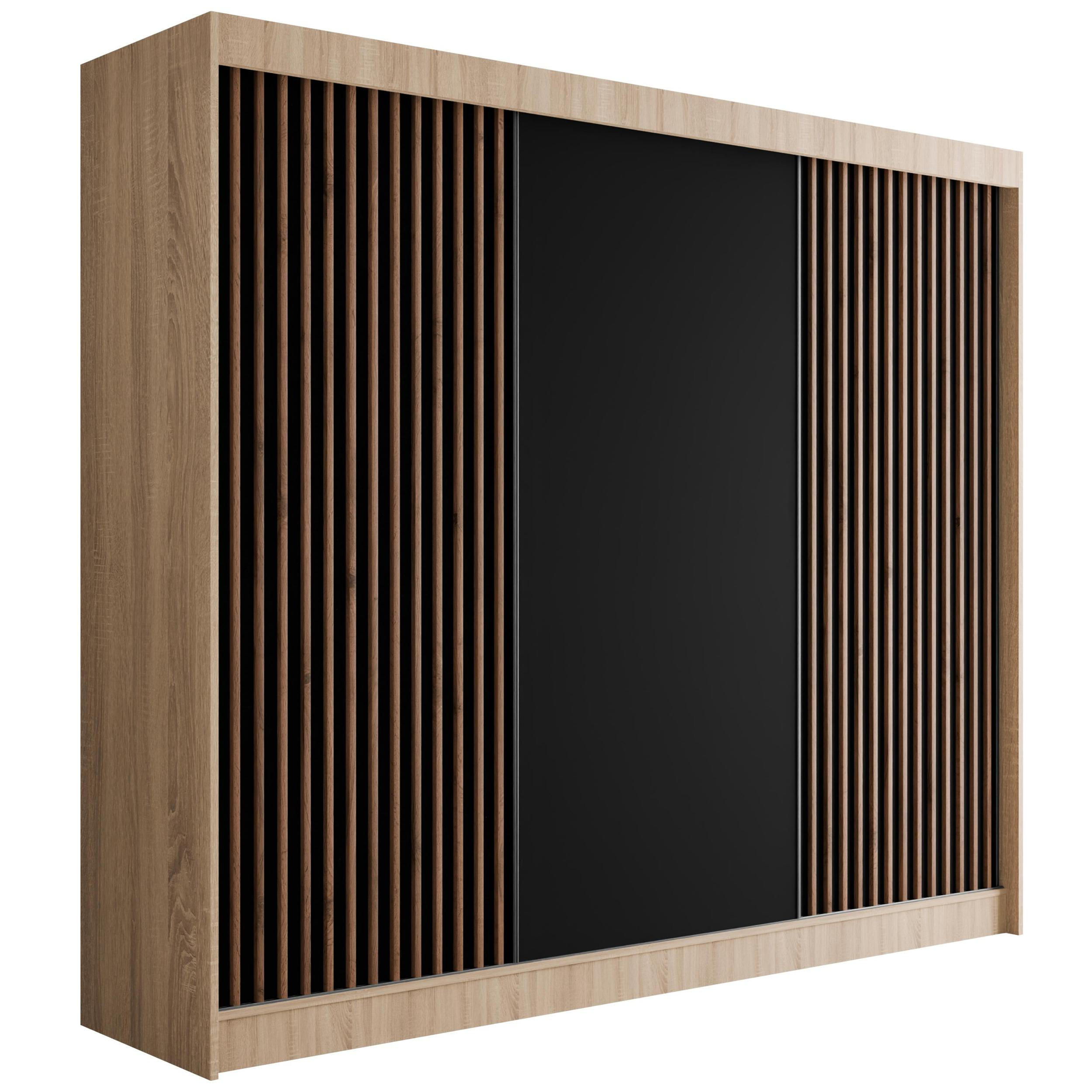 ALTDECOR ŠATNÍ SKŘÍŇ s lamelovými posuvnými dveřmi VILANv2 – 250 cm Sonoma dub + lamely dub wotan