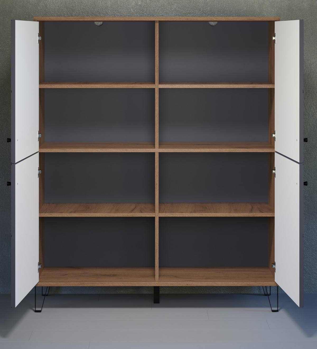 HIGHBOARD Graphite grau, Eiche Kraft Gold 123 x 136 cm, Kommode für Wohn- und Esszimmer - Eichefarben/Schwarz, Holzwerkstoff/Kunststoff (123/136/40cm) - Top.Furn