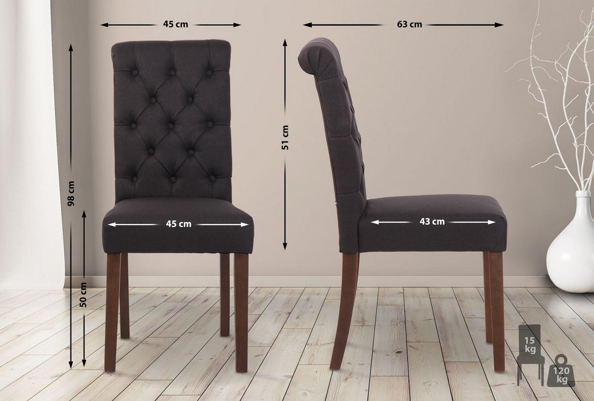 STUHL Stoff schwarz - Walnussfarben/Schwarz, Holz/Textil (45/98/63cm) - CLP