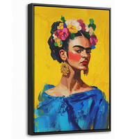 LEINWAND Bilder mit Rahmen - Frida Kahlo - Frau - Gelb - Blau - Blumen - 40x60 - Gelb, Textil (40/60cm) - MuchoWow