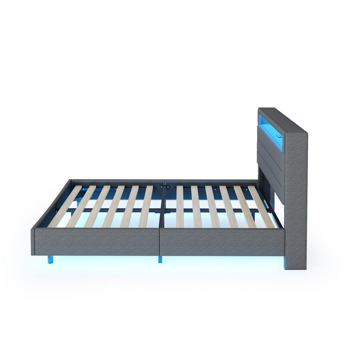 ČALOUNĚNÁ postel 140/200 cm šedá, s USB a LED osvětlením, s úložným čelem - šedá, textil (140/200cm) - BEAOK