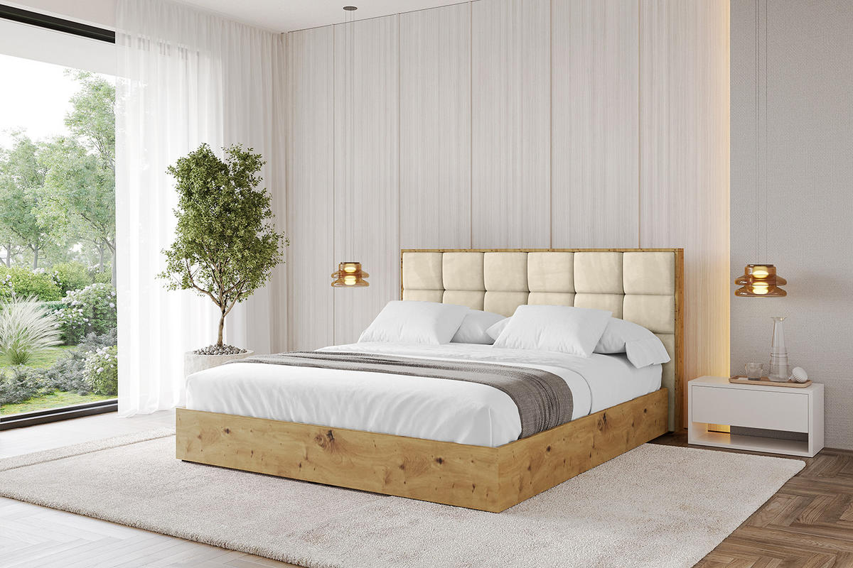 POLSTERBETT mit Bettkasten und Lattenrost, Boxbett ohne Matratze - ENZO2 120x200 Beige - Ecru, Holzwerkstoff/Textil (120/200cm) - ALTDECOR