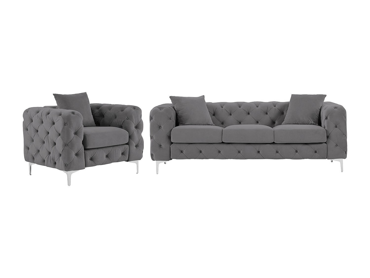 3-SITZER-SOFA & Sessel - Anthrazit - Samt - EDWINA - Anthrazit, Textil (91/76/220cm) - Vente-Unique