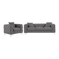 3-SITZER-SOFA & Sessel - Anthrazit - Samt - EDWINA - Anthrazit, Textil (91/76/220cm) - Vente-Unique