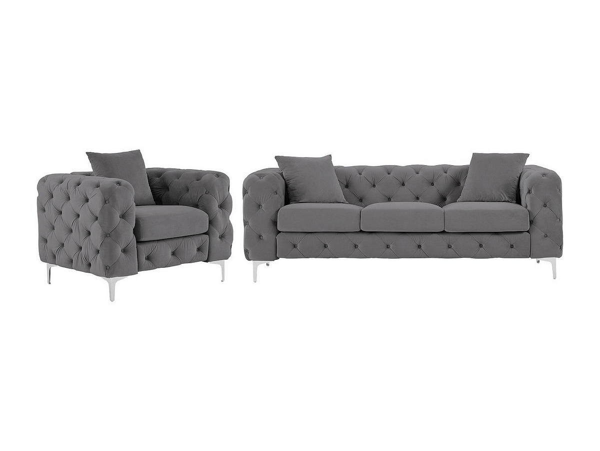 3-SITZER-SOFA & Sessel - Anthrazit - Samt - EDWINA - Anthrazit, Textil (91/76/220cm) - Vente-Unique