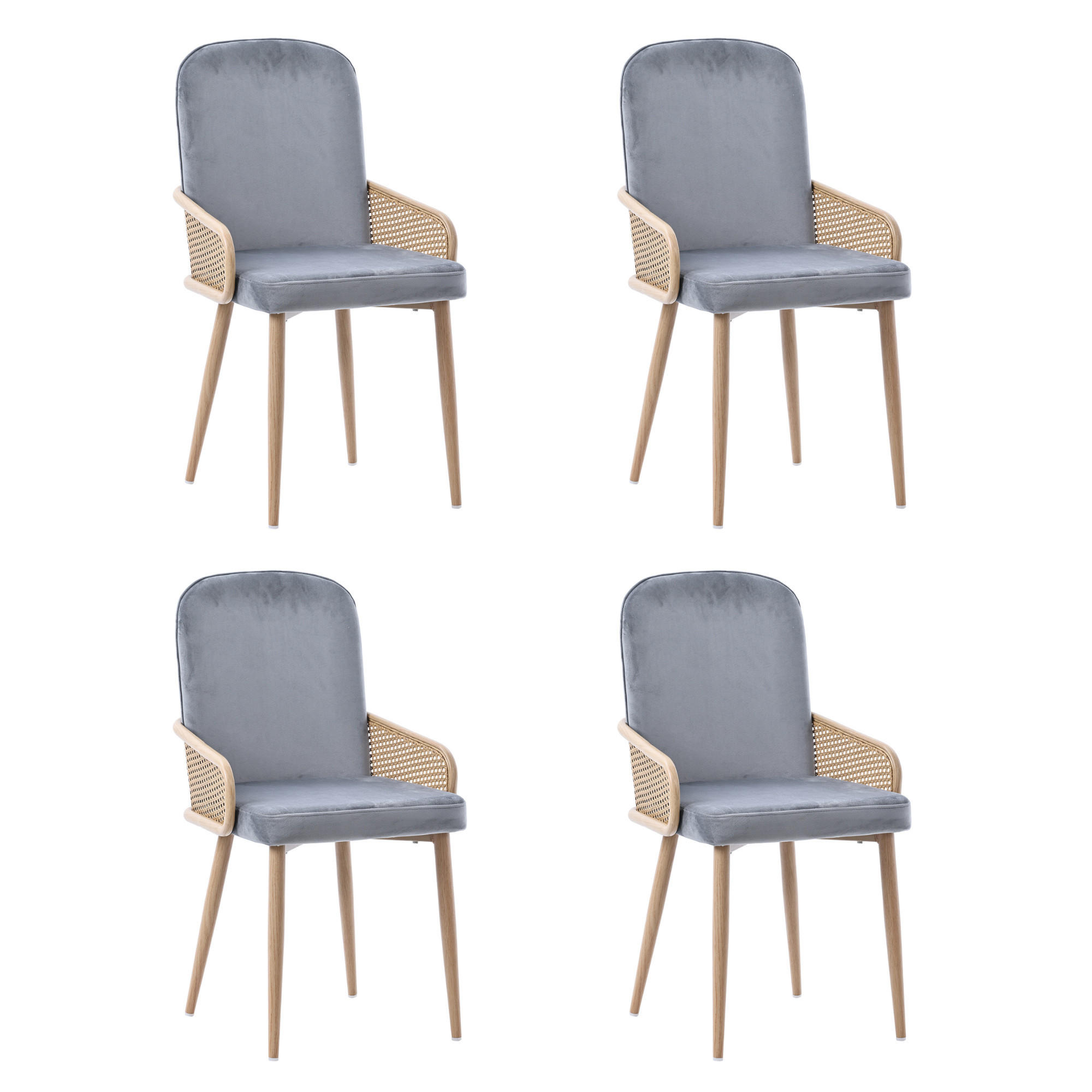 SET 4 SCAUNE DINING Catifea Ratan Gri