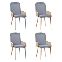 ESSZIMMERSTUHL 4 Stück Samt Rattan Grau, Metall Holzoptik - Grau, Textil (43/90/45cm) - FLIEKS