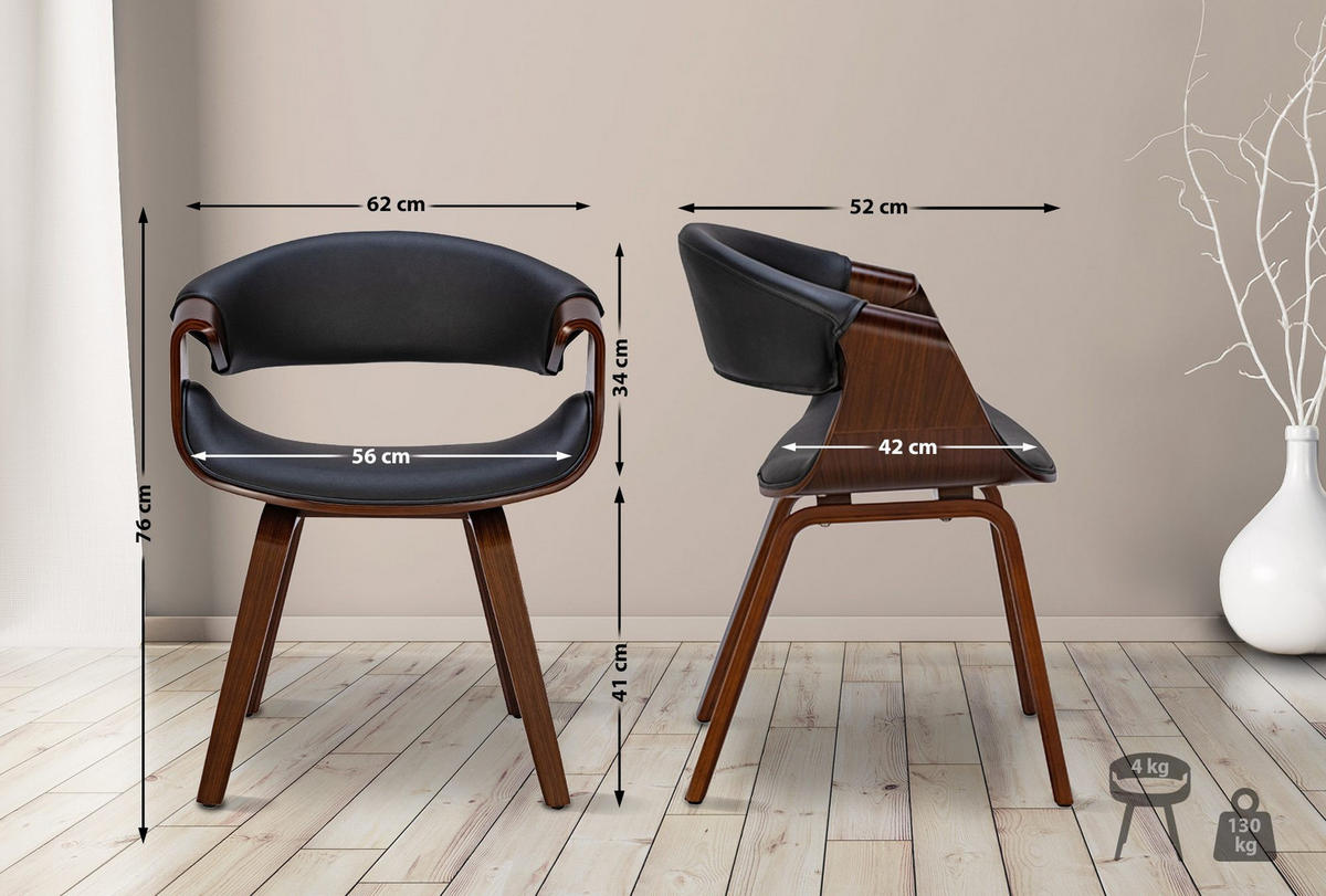 ESSZIMMERSTUHL Foley 76x62x52 cm walnuss/schwarz - Nussbaumfarben, Holz (62/76/52cm) - furnicato
