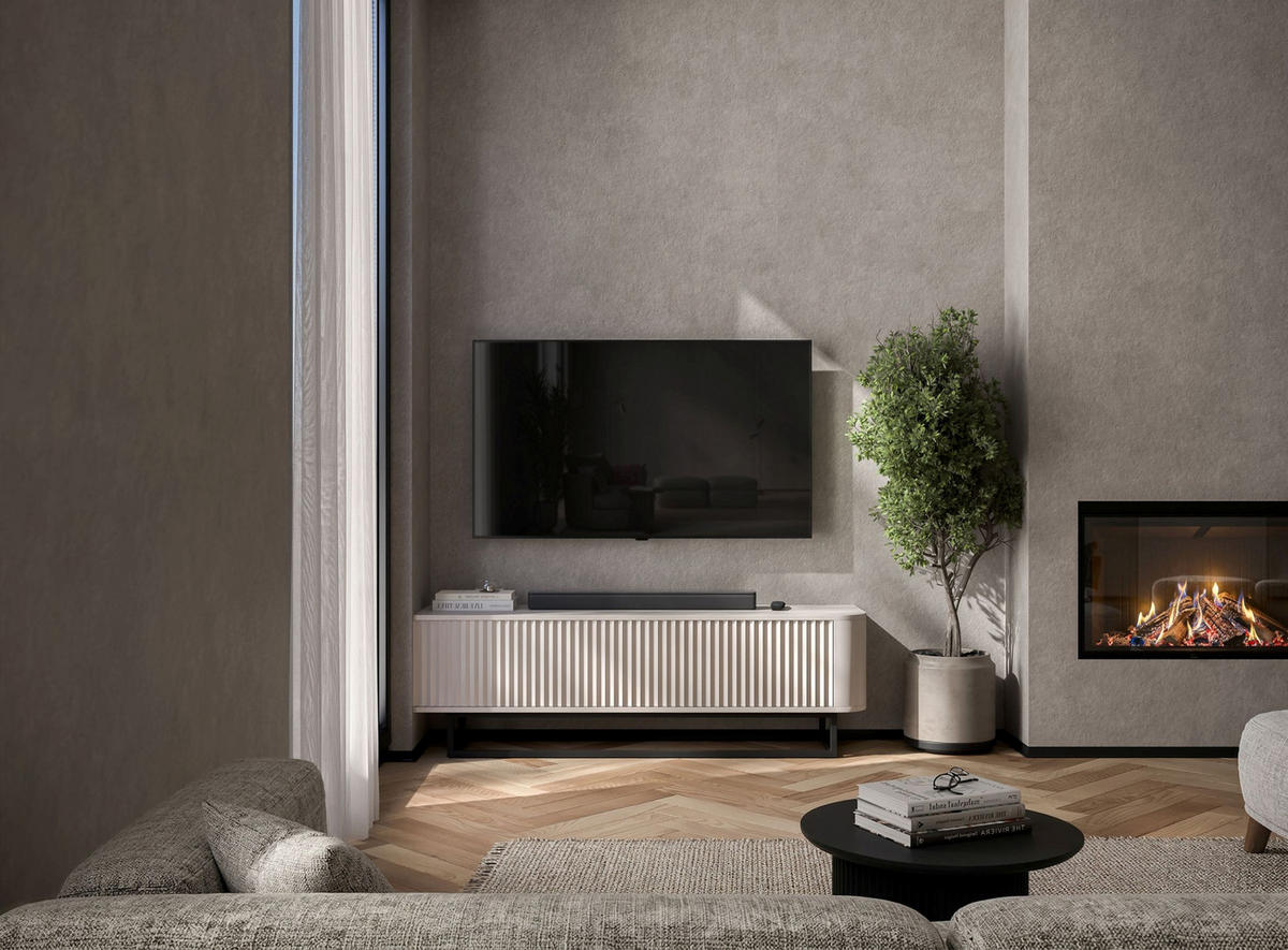 TV STOLÍK Aurora kašmírový matný 140 cm s kovovým rámom - čierna/kašmírová, kov/kompozitné drevo (140/44/35cm) - Meble Lindner