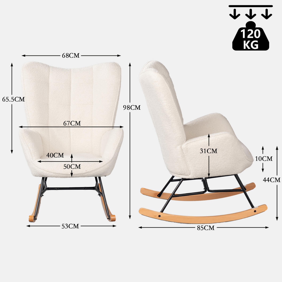 2ER Set Schaukelstuhl Stahl, Beige - Beige, Textil (66/98/84cm) - Meubles Cosy