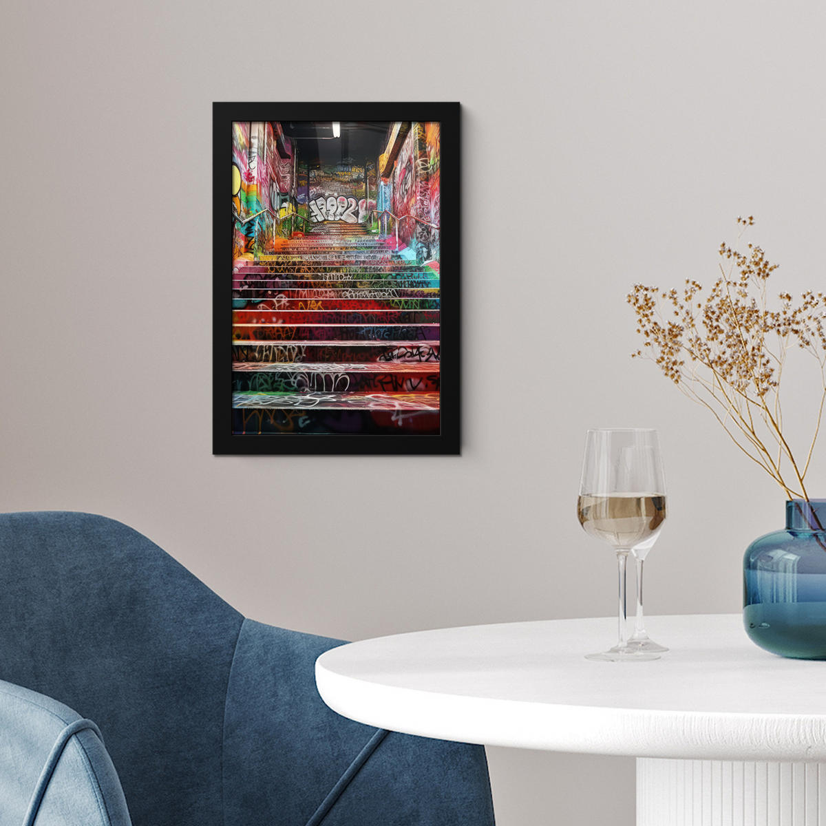 GERAHMTES BILD Treppe - Graffiti - Farben - Kunst 20x30 cm - Multicolor, Papier (20/30cm) - MuchoWow