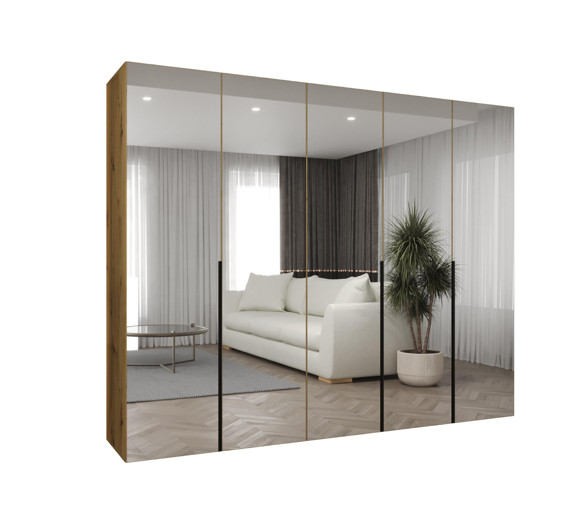 DREHTÜRENSCHRANK 202/250/52 5-türig - Schwarz/Eiche Artisan, Holz (250/202/52cm) - Abiks Möbel