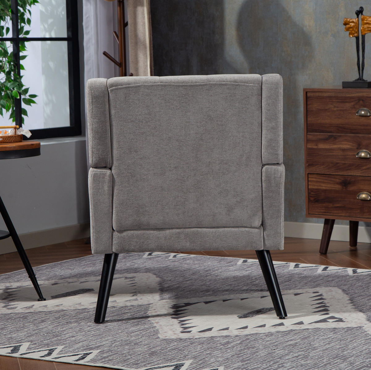 POLSTERSTUHL Leinen mit Tufting, Massivholzbeinen 68/76/88 cm Hellgrau 130 kg belastbar - Hellgrau, Textil (76/88/68cm) - Redom