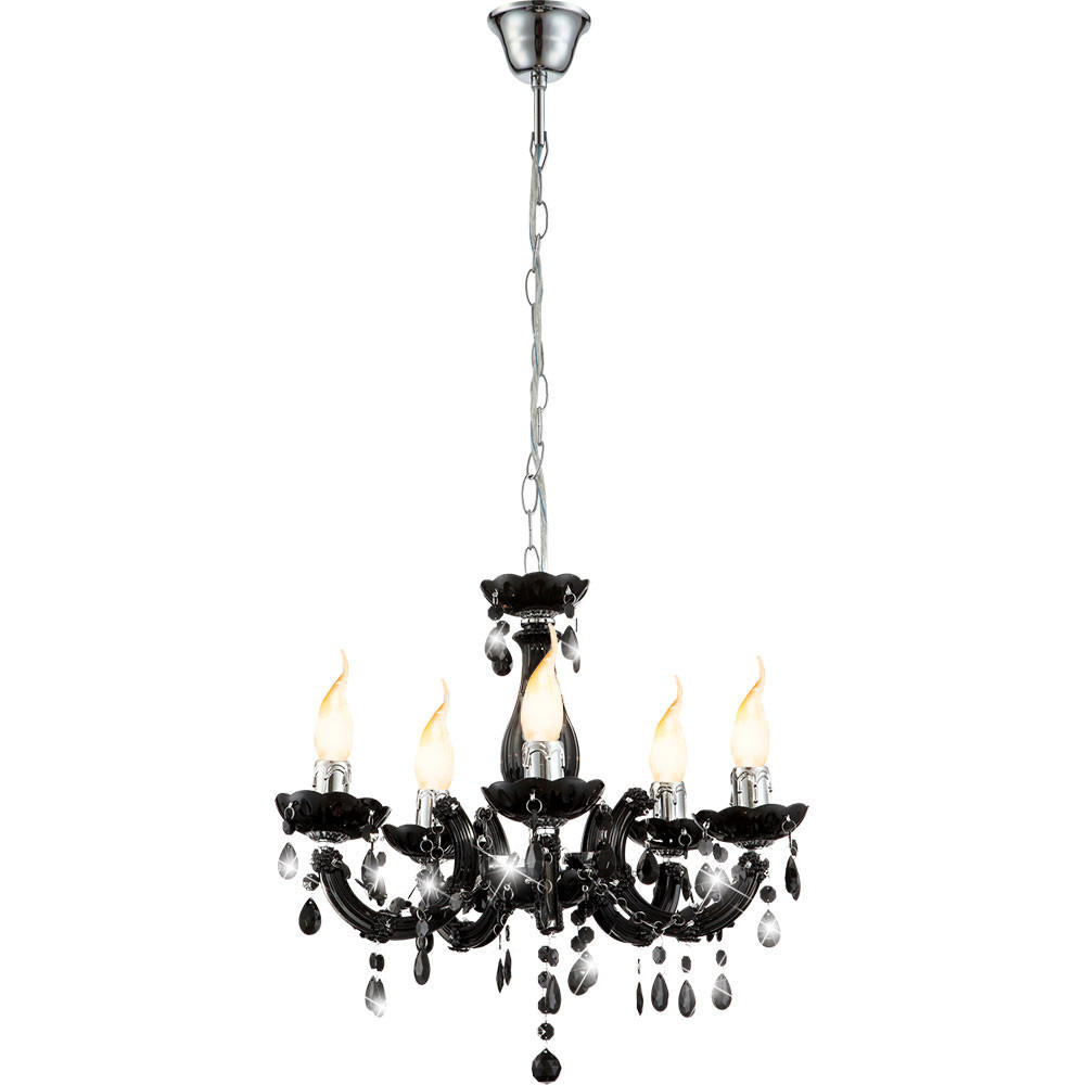 KRONLEUCHTER Kristalloptik Schwarz 5-flammig - Schwarz, Metall (44/44/128cm) - Globo Lighting