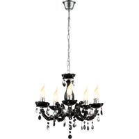KRONLEUCHTER Kristalloptik Schwarz 5-flammig - Schwarz, Metall (44/44/128cm) - Globo Lighting